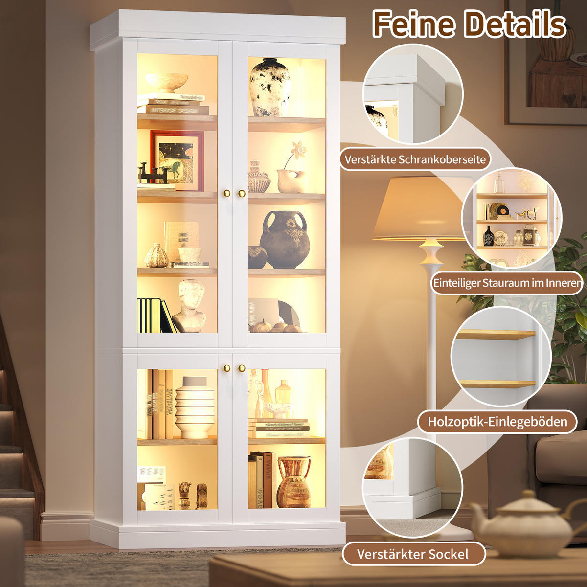 VITRINE LED Glasfront Weiß - Weiß, Glas (80/180/40cm) - FLIEKS