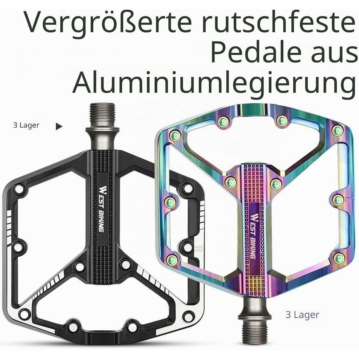 FAHRRADPEDALE Aluminiumlegierung Plattform Schwarz 3-Lager Cr-Mo Stahlachse rutschfest - Schwarz, Metall (13.2/1.5/23cm)