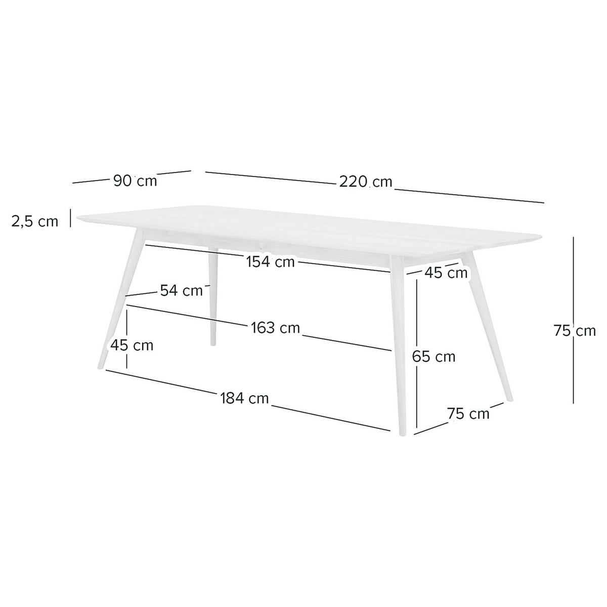 MASSIVER ESSTISCH - Massivholz - Eschefarben, Holz (90/220/75cm) - home24