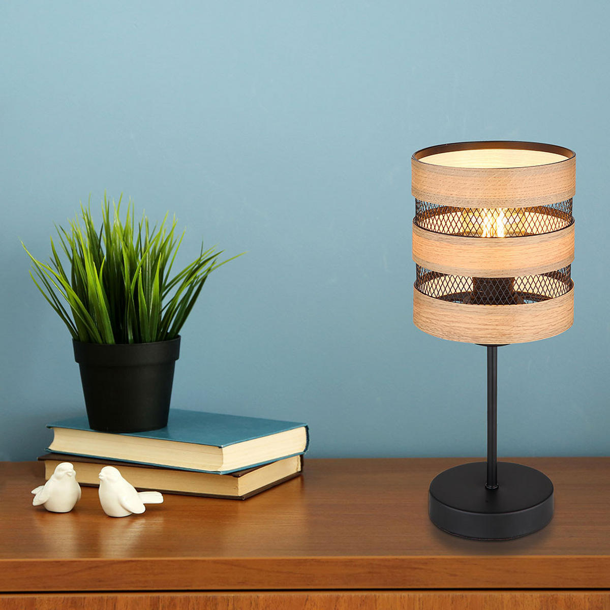 TISCHLEUCHTE Metall Holz Braun - Braun, Metall (15/15/33.5cm) - Globo Lighting