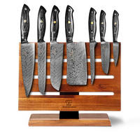 MESSER-SET 9-tlg. mit magnetischem Holz-Messerblock und Edelstahlklingen - Schwarz/Braun, Holz/Metall - Küchenkompane