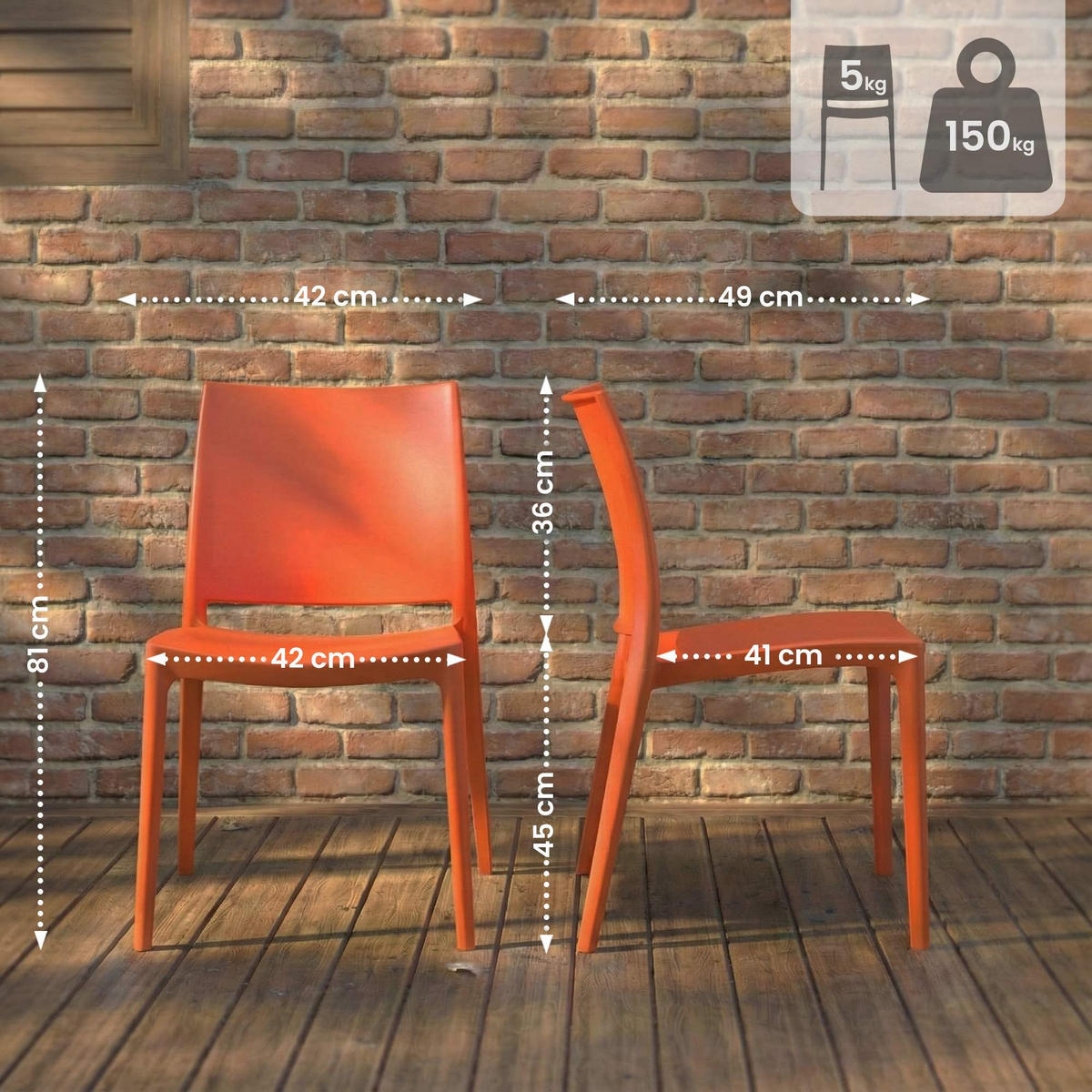 GARTENSTUHL Kunststoff Orange - Orange, Kunststoff (42/81/49cm) - CLP