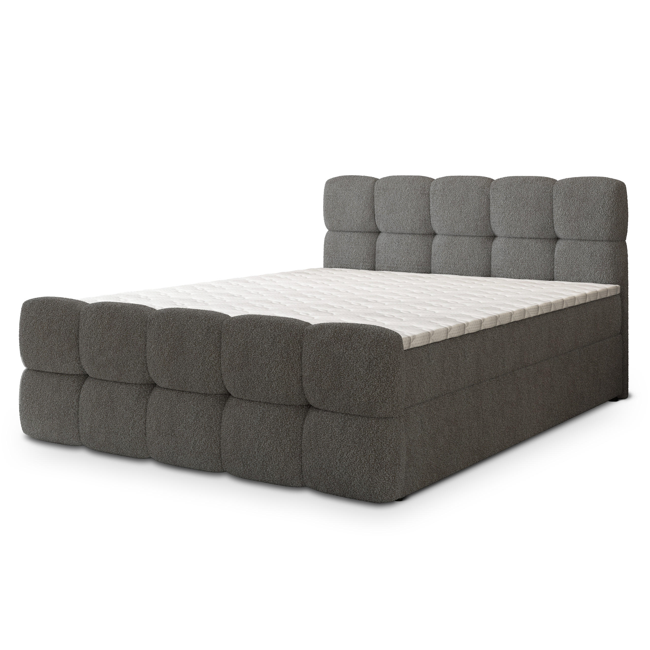 BOXBETT BRUME 140x200 cm mit Matratze und Topper, H2+H3 - Grau - Grau, Holz (140/200cm) - MASSENO