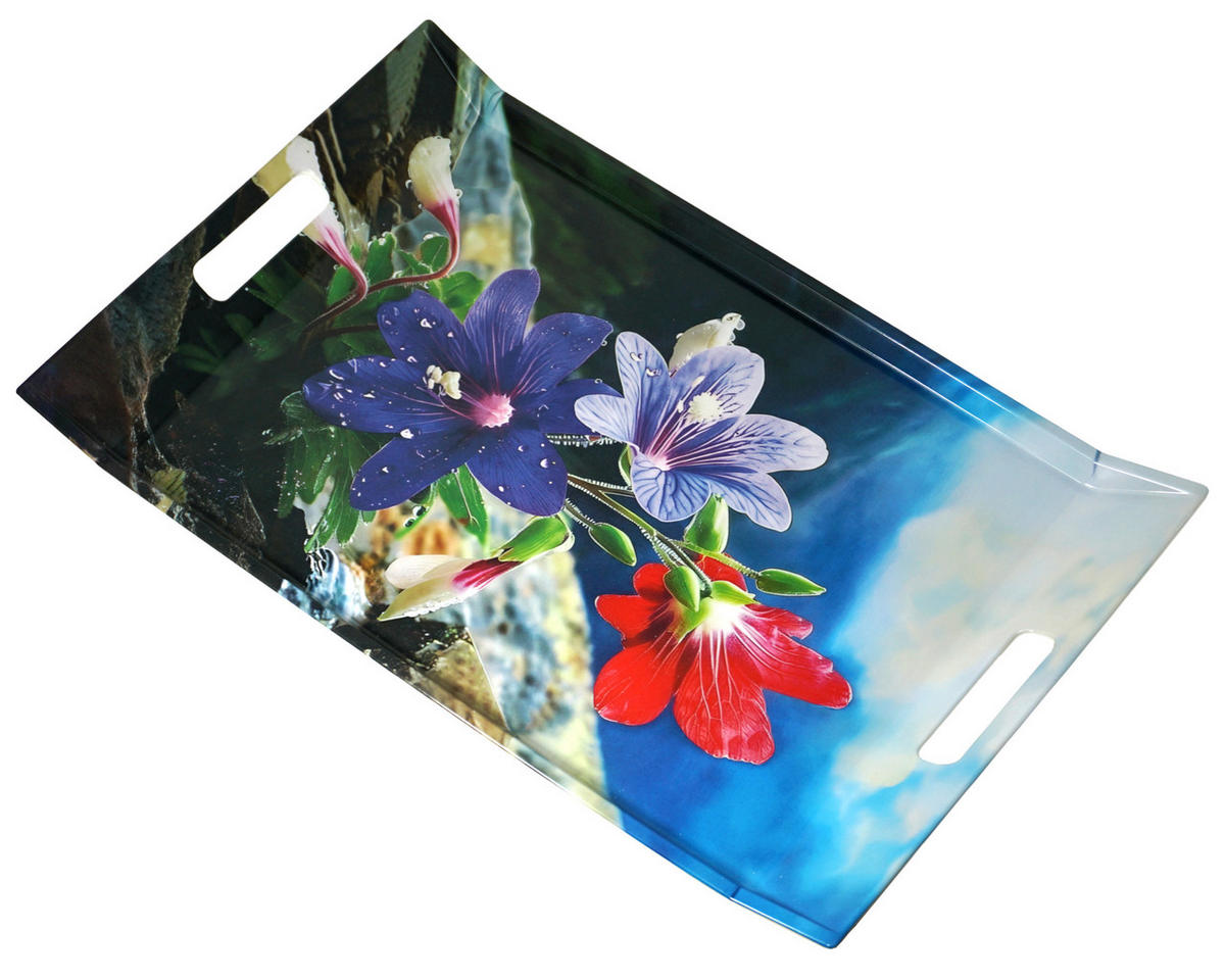 TABLETT Bergblume, rechteckige Serviertablett mit Griff 54x35 cm - Blau, Kunststoff (35/3/54cm) - Lashuma