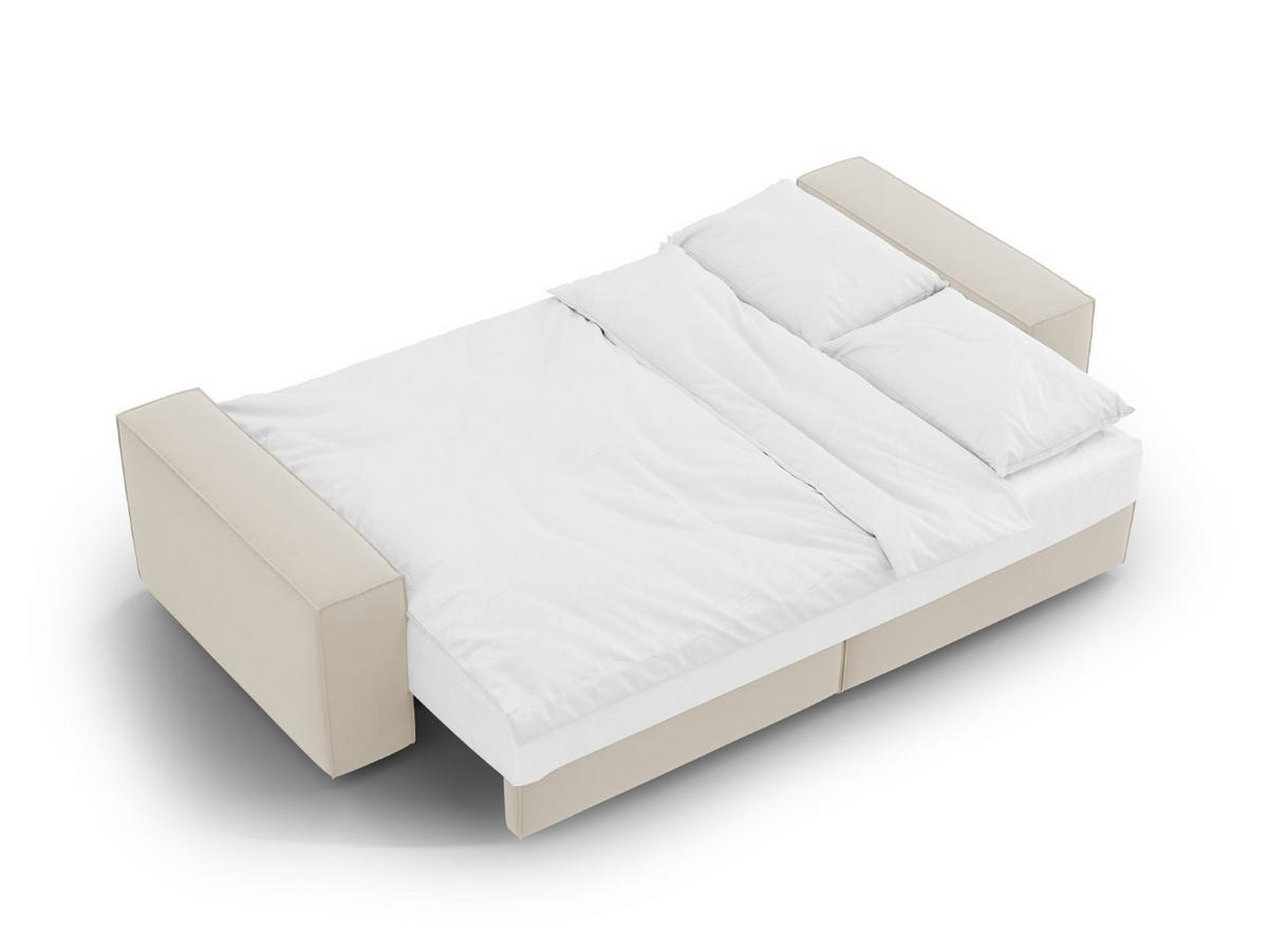 SOFA ausklappbar mit Bettkasten Jodie aus Samt dunkelbeige 3 Sitzplätze - Mokka, Textil (107/86/247cm) - Micadoni