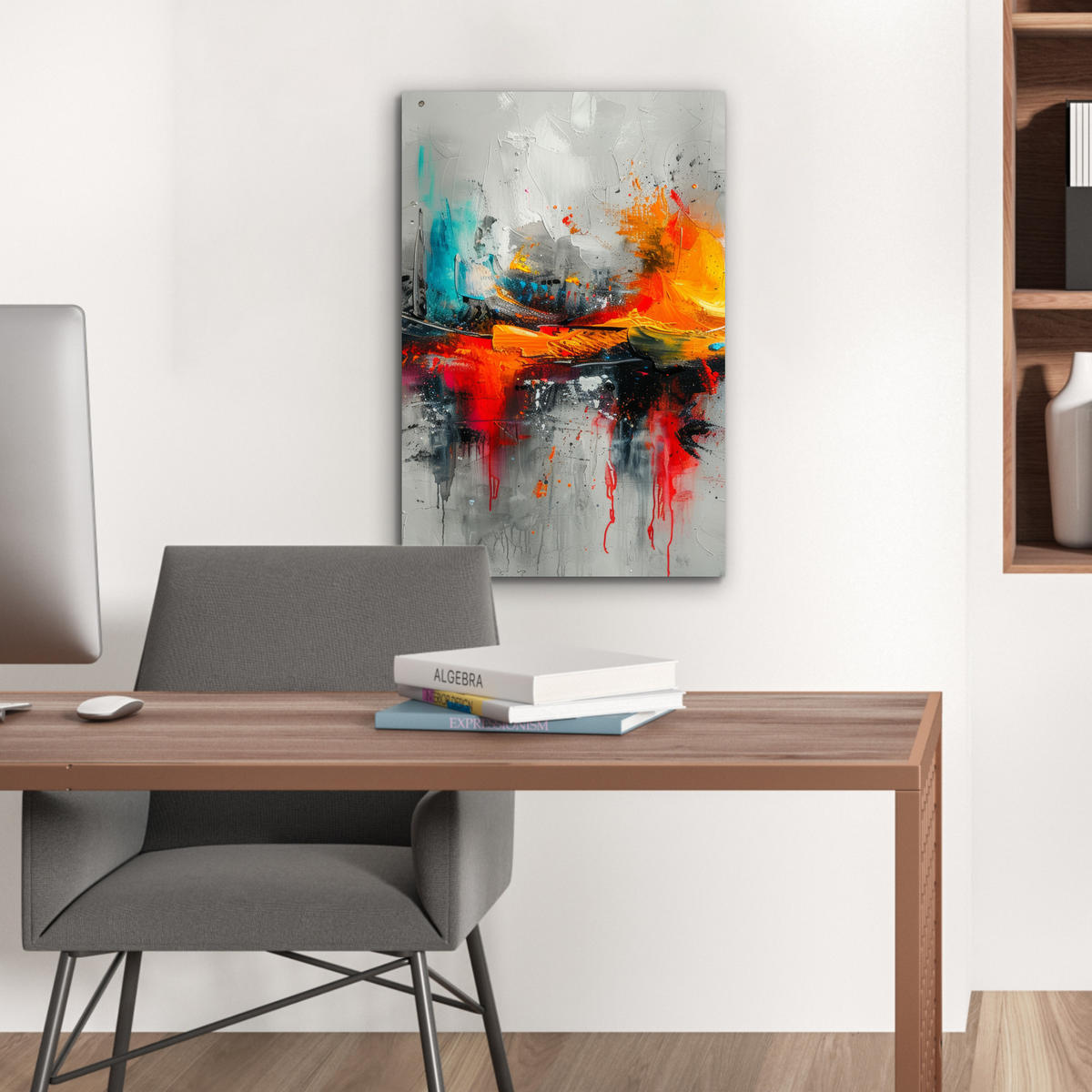 METALLBILD Moderne Kunst - Orange - Grau - Abstrakt 40x60 cm - Hellgrau, Metall (40/60cm) - MuchoWow