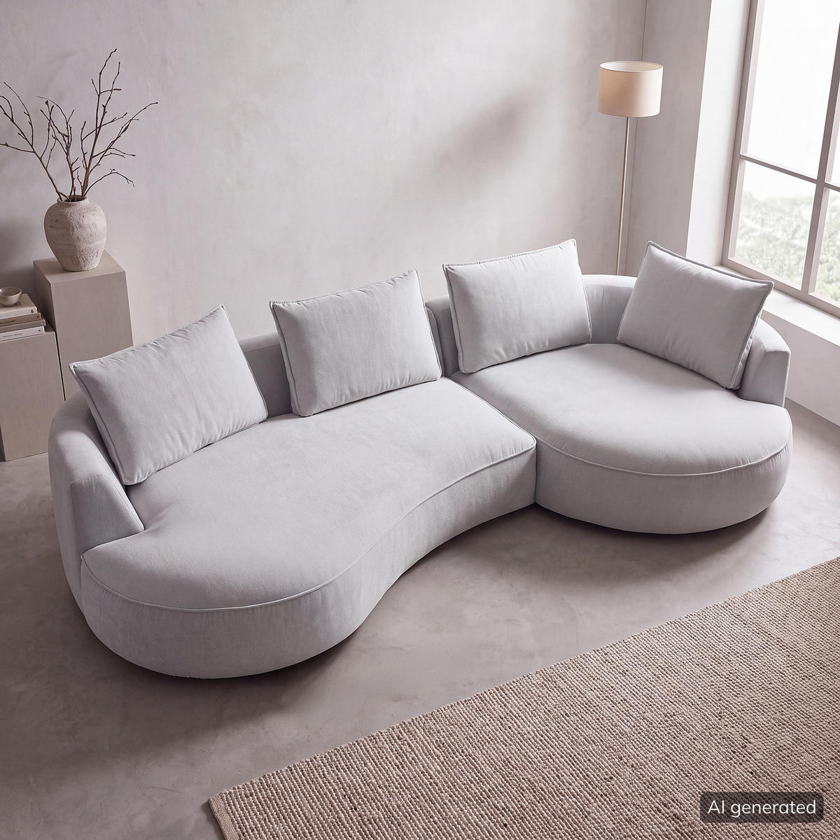 BIGSOFA - Hellgrau, Kunststoff/Textil (322/82/154cm) - home24