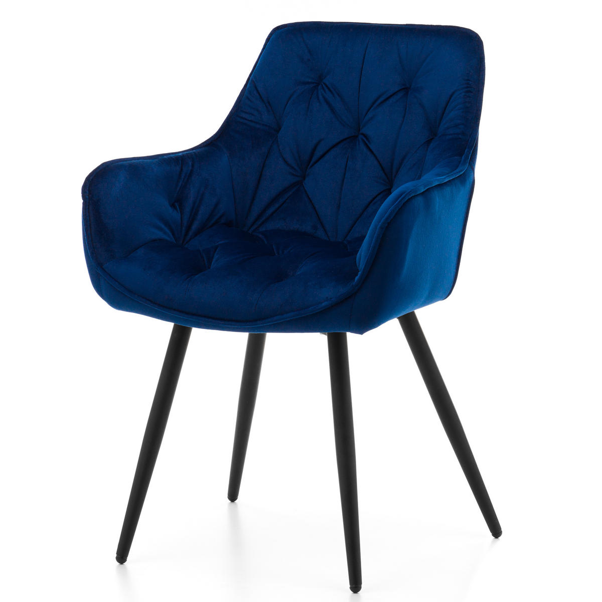 STUHL SIENA gepolstert mit Steppung - marineblau schwarze Beine - Samt Velours - Schwarz/Dunkelblau, Textil/Metall (58/87/61cm) - NEW HOME