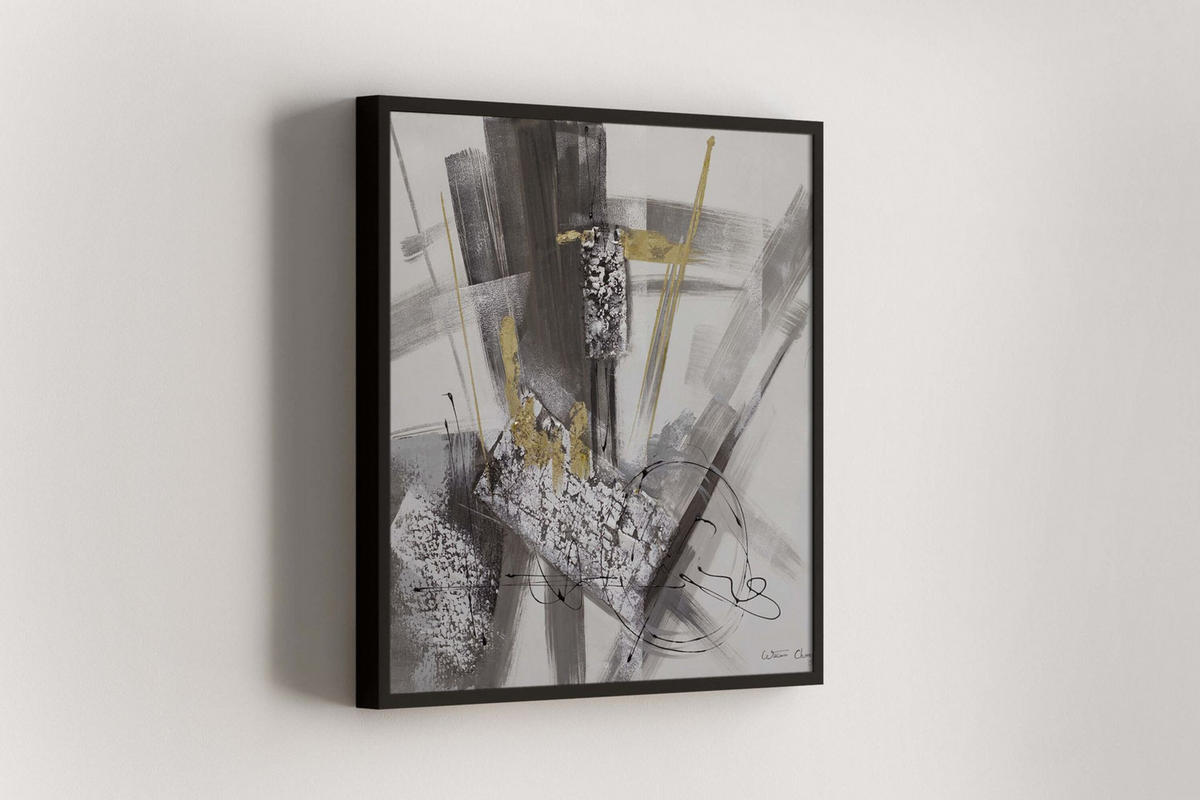 RUČNE MAĽOVANÝ AKRYLOVÝ OBRAZ 60/60 cm, sivý, abstraktný geometrický motív - sivá, drevo/textil (60/60cm) - KUNSTLOFT