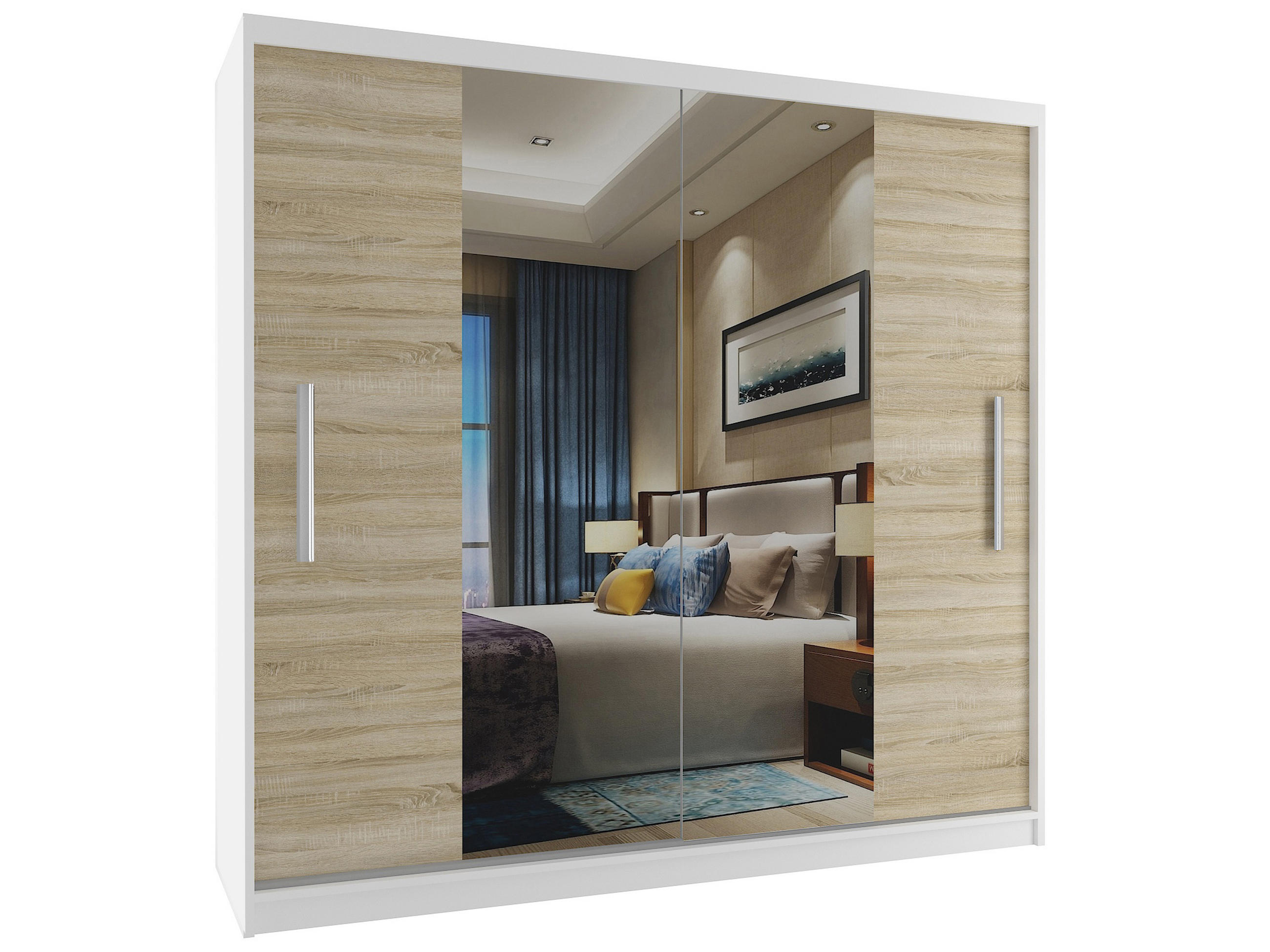 B BELINI GROUP POSUVNÁ SKŘÍŇ Verona ME, Bílá/Dub Sonoma Mat, 200 cm, se zrcadlem