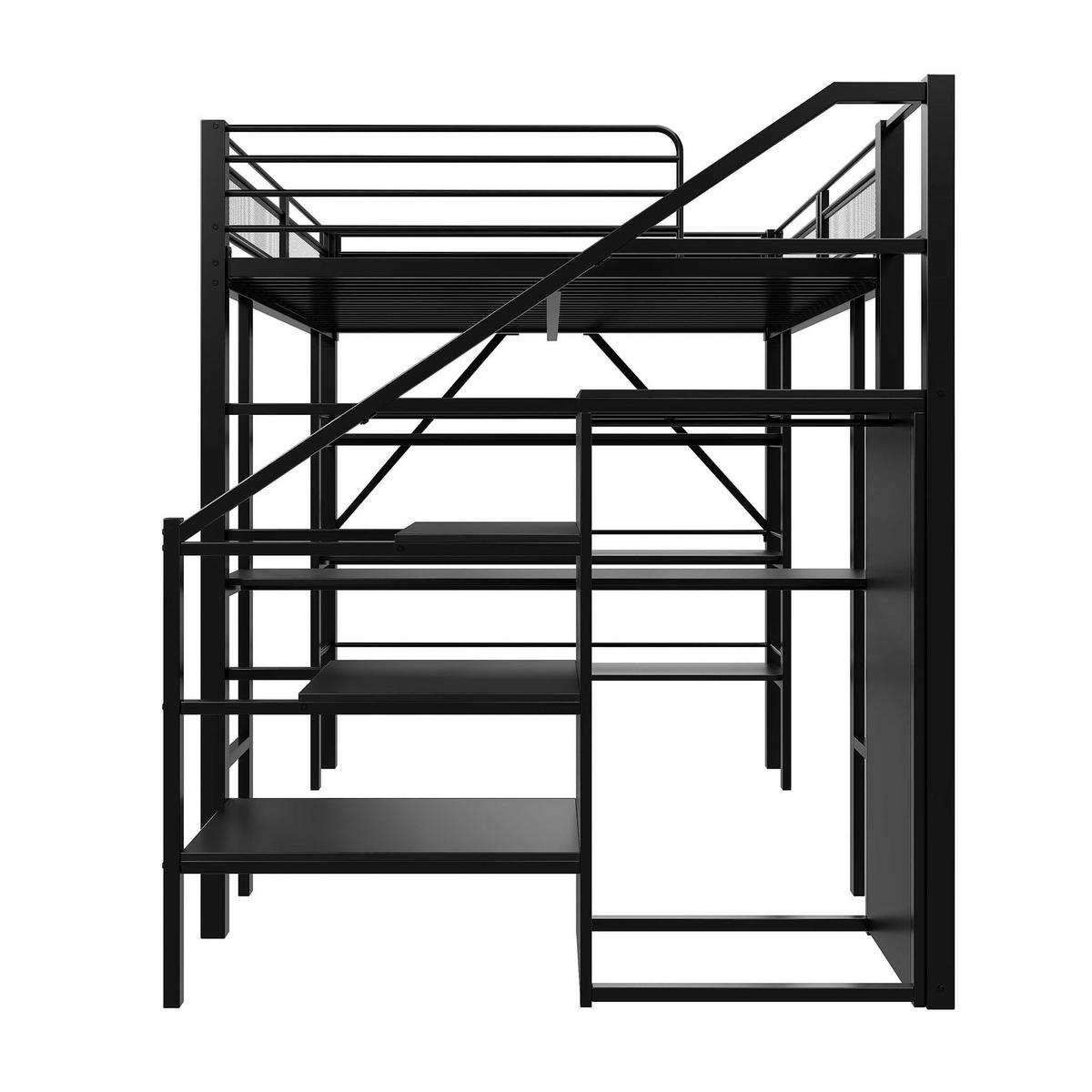 HOCHBETT 140/200 cm aus Metall mit Schreibtisch, Regal und Kleiderschrank Schwarz - Schwarz, Metall (140/200cm) - Modenvie