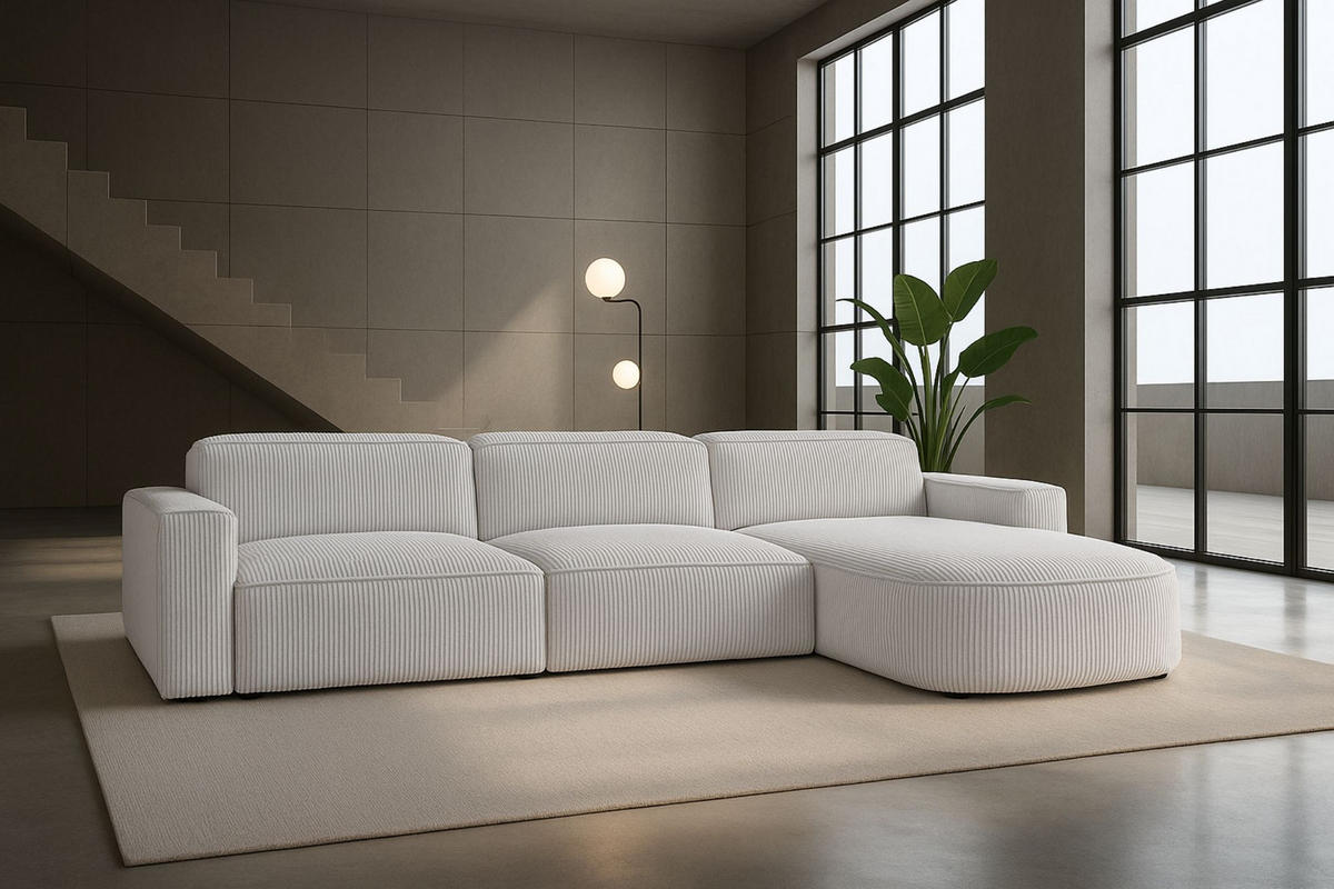 ECKSOFA Cursal Round L-Form, Stoff Poso, Beige, Rechts - Creme, Holz (284/166cm) - Kaiser Möbel