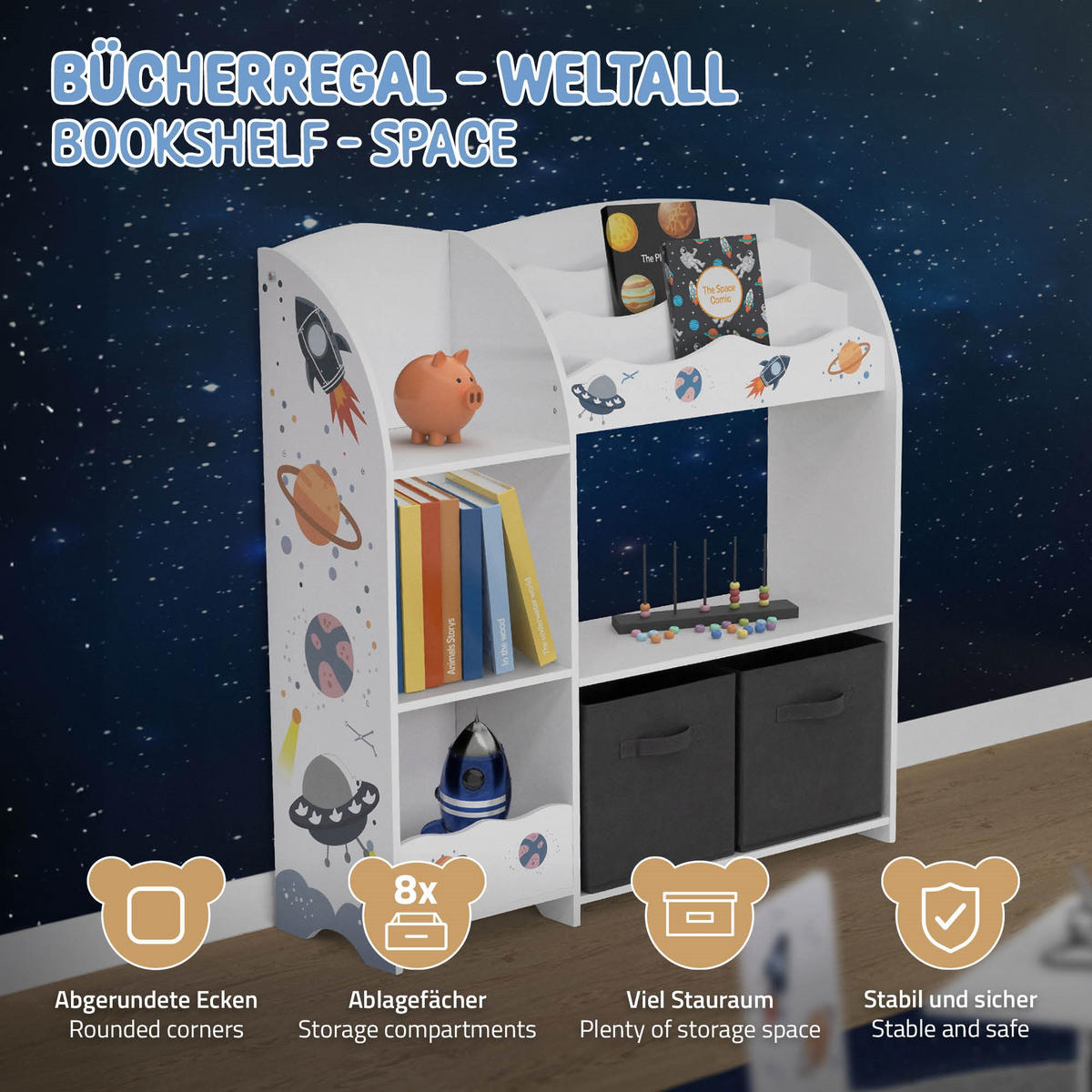 KINDERREGAL - Weiß, Holzwerkstoff (93/98/30cm) - Joyz