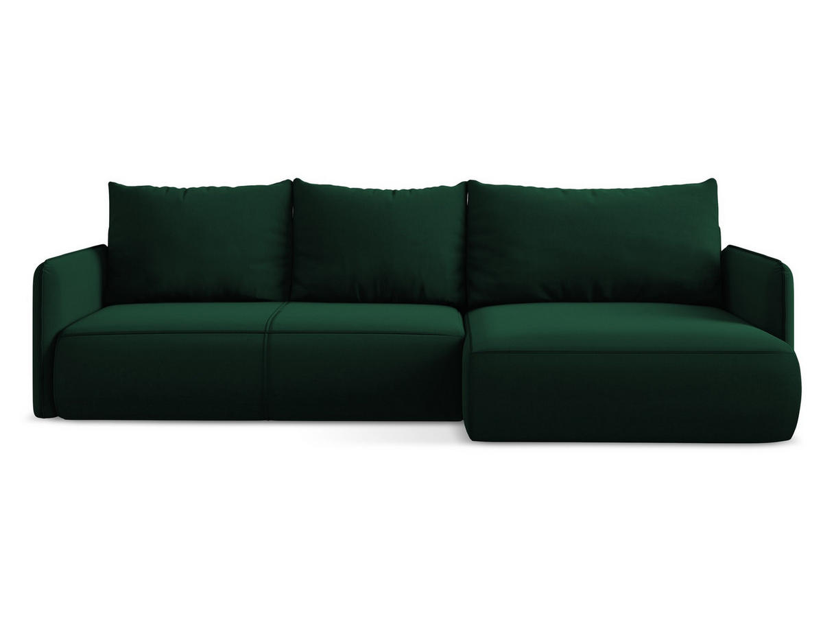 ECKSOFA mit Schlaffunktion Samt Stoff Grün - Dunkelgrün/Schwarz, Kunststoff/Textil (240/148cm) - Makamii