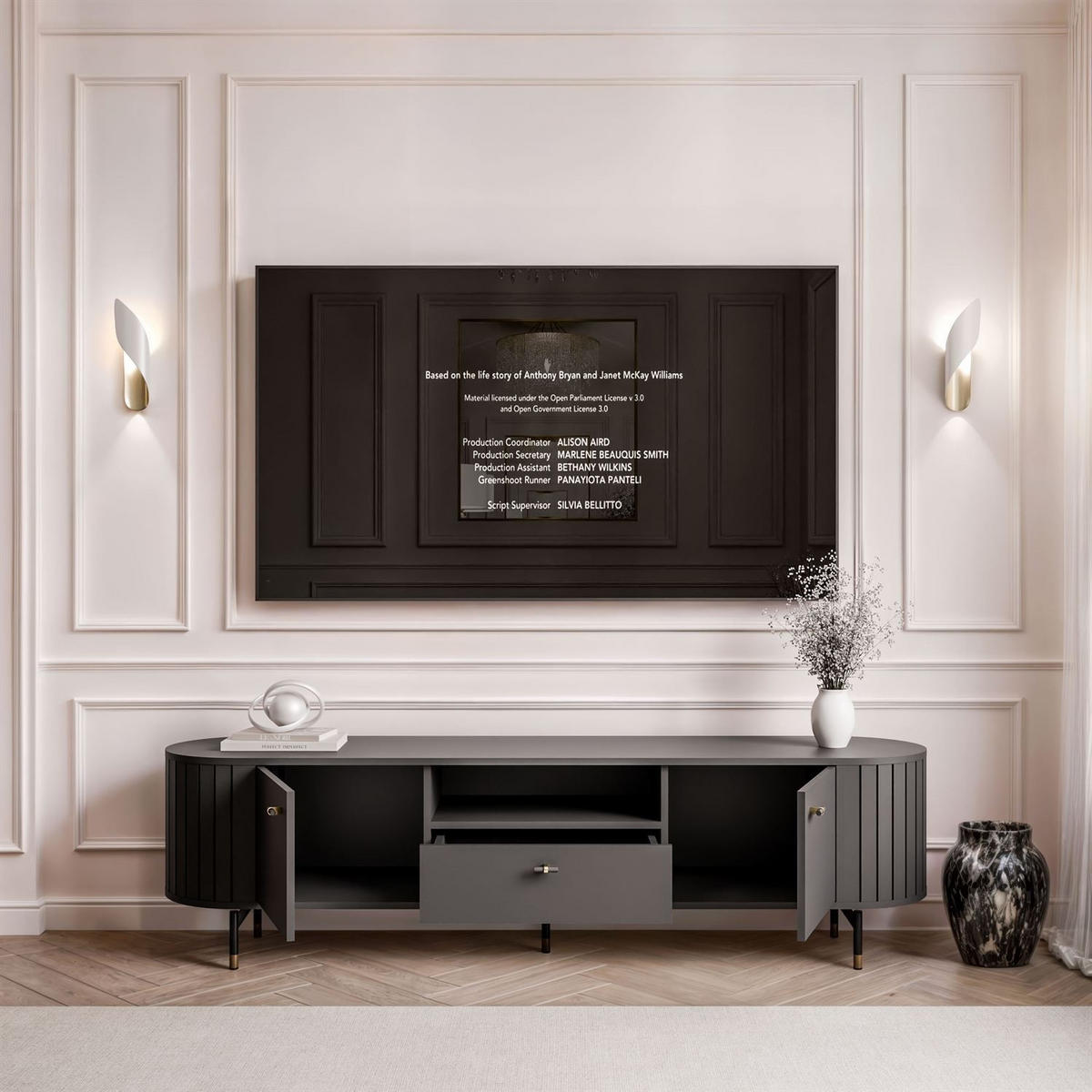 TV-ELEMENT ELODIE mit Schublade Schwarz - Schwarz, Holzwerkstoff (180/49/40cm) - Lookway