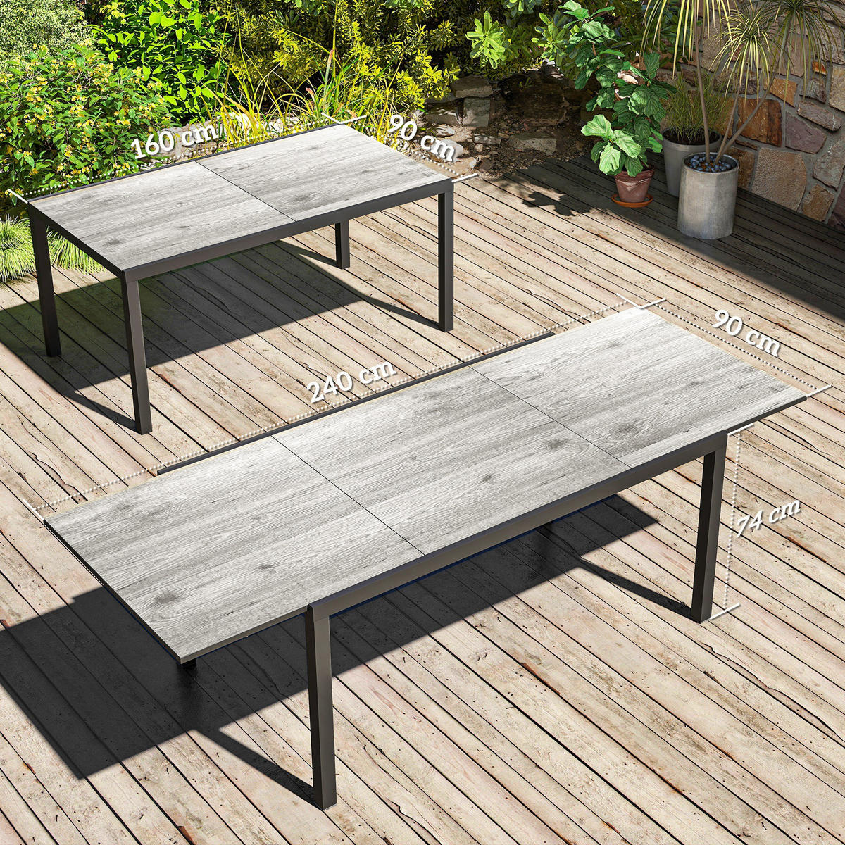 GARTENTISCH DE-07270 für 6-8 Personen mit Holzoptik Grau - Grau, Metall (240/90/74cm) - ComfortXL