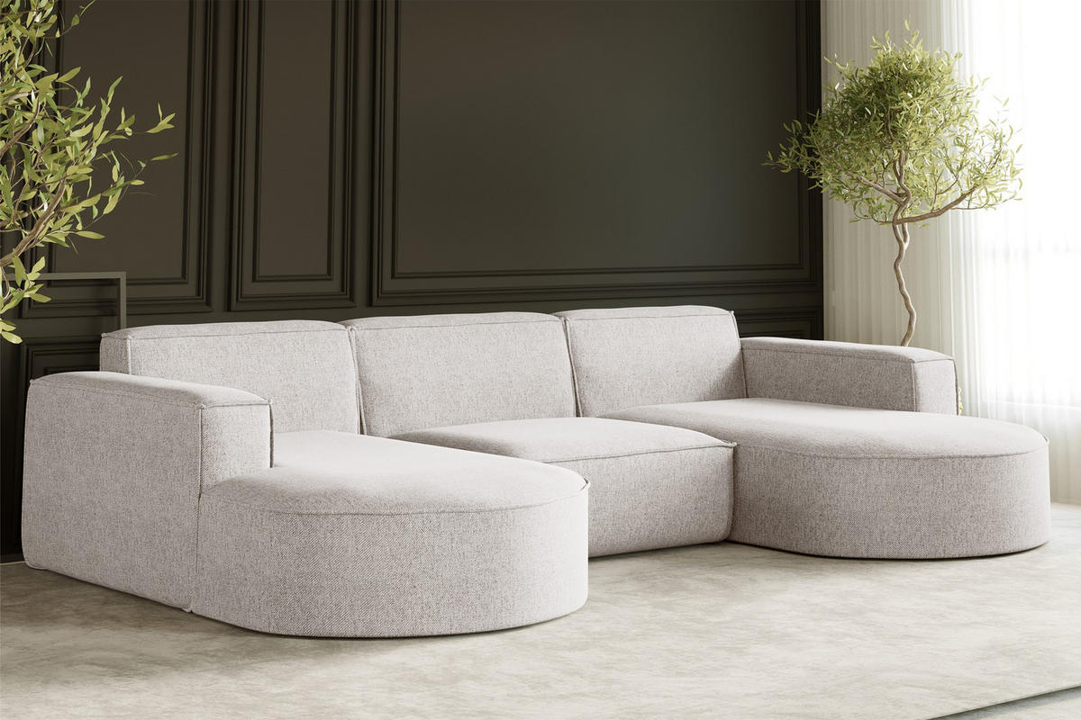 ECKSOFA U-Form MODENA STUDIO Stoff Verita Beige - Beige, Holz (165/299cm) - Kaiser Möbel