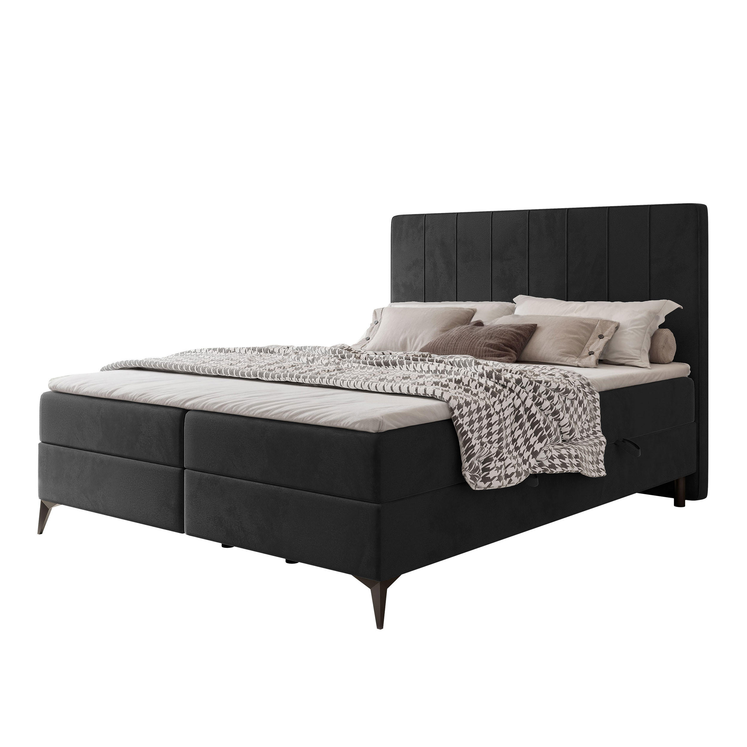 BOXBETT VERA 120x200 cm mit Matratze und Topper, Weicher wasserabweisender Samt Schwarz - Schwarz, Textil (120/200cm) - Idohome