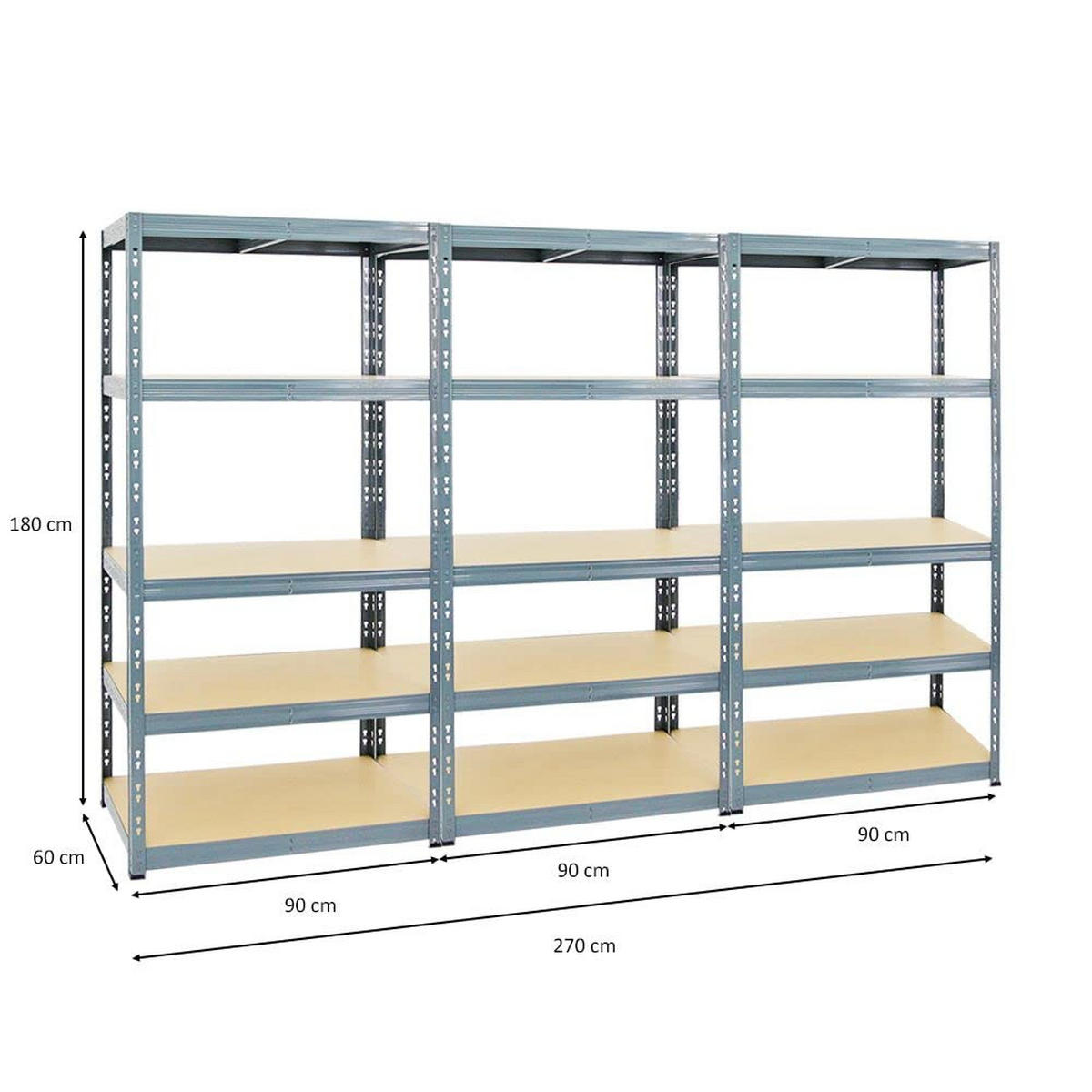 SCHWERLASTREGAL Tiger 3er-Set mit 3x 180x90x60 cm Fachlast 265 kg Grau - Grau, Metall (270/180/60cm) - PROREGAL