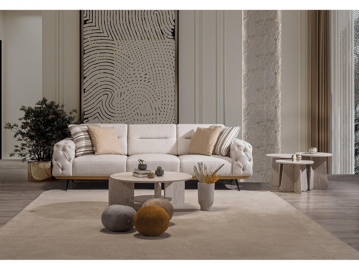 SOFA Havana 4-Sitzer Samt Creme - Beige, Textil/Metall (265/87/95cm) - Villa Möbel