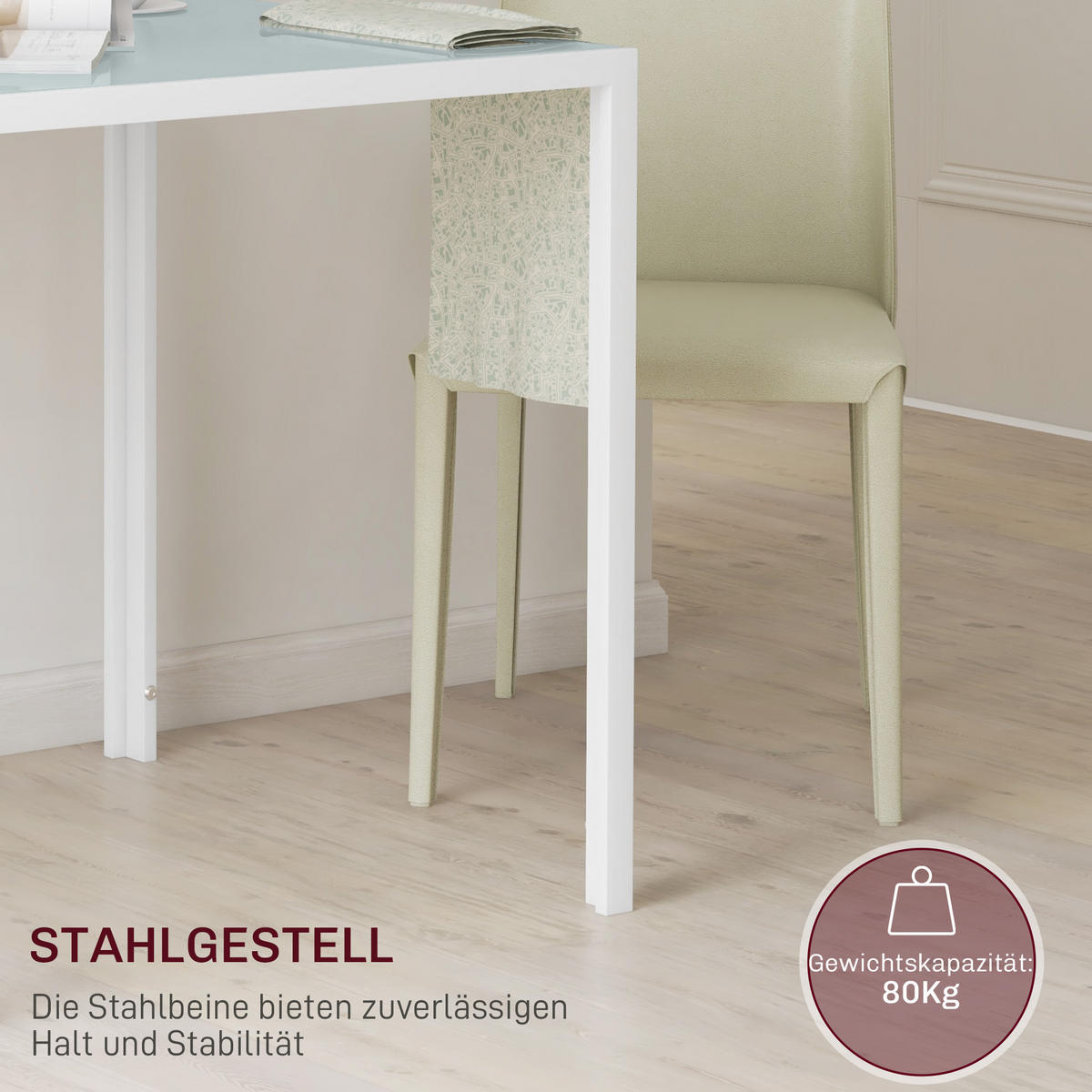 ESSTISCH Esszimmertisch Quadratischer Küchentisch für 4 Personen, Weiß - Weiß, Metall (75/75/75cm) - HOMCOM