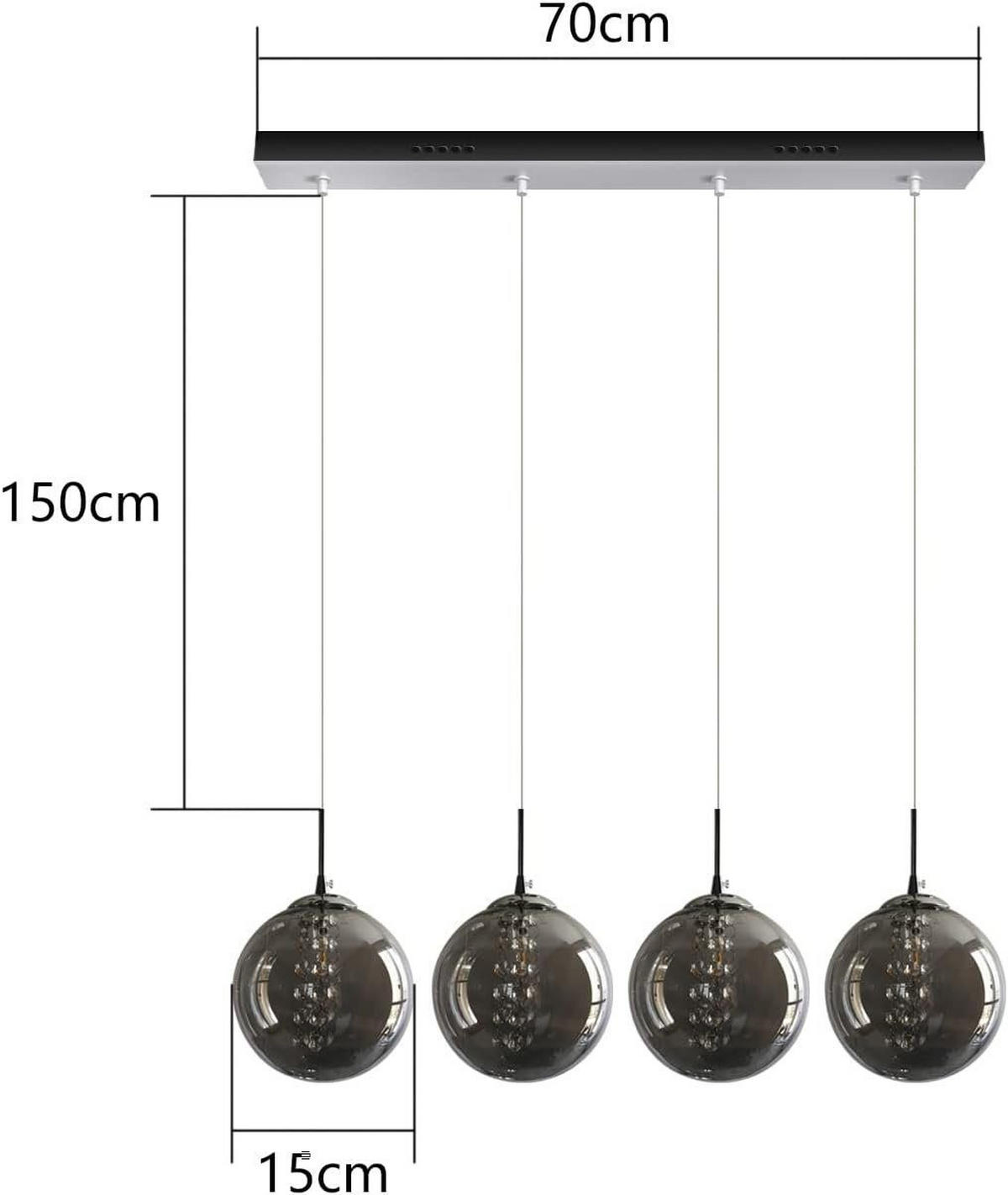 HÄNGELEUCHTE Energie 4-flammig 70/15/150 cm - Grau, Glas (70/15/150cm) - Nettlife