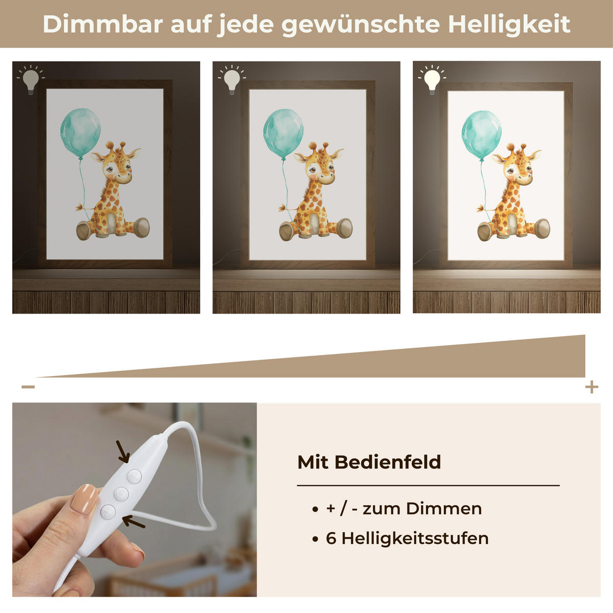 NACHTTISCHLAMPE Giraffe - Baby - Tiere - Blauer Ballon 20x30 cm - Weiß, Holzwerkstoff (8/20/30cm)