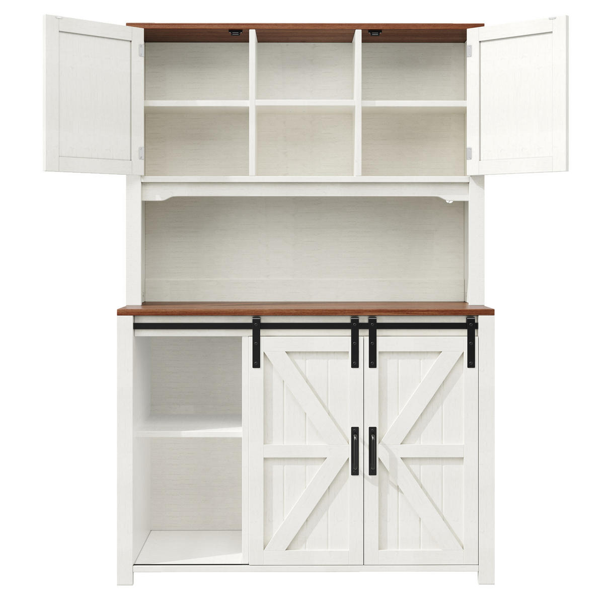 BUFFET 115/40/174,7 cm mit Schubladen, Schiebetüren & LED-Beleuchtung - Weiß, Holzwerkstoff (115/174.7/40cm) - BEAOK