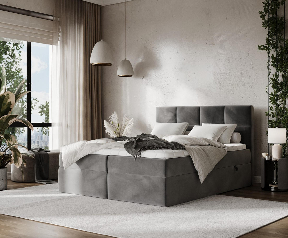 BOXBETT Oris 140/200 cm Grau im Kronos Stoff - Schwarz/Grau, Holz/Holzwerkstoff (140/200cm) - AltaBeds