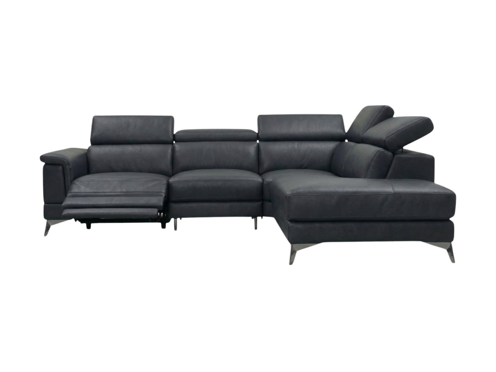 ECKSOFA Planet Echtleder mit 1 x Relaxfunktion Schwarz - Schwarz, Leder/Metall (256/232cm)