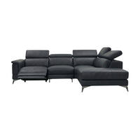 ECKSOFA Planet Echtleder mit 1 x Relaxfunktion Schwarz - Schwarz, Leder/Metall (256/232cm)