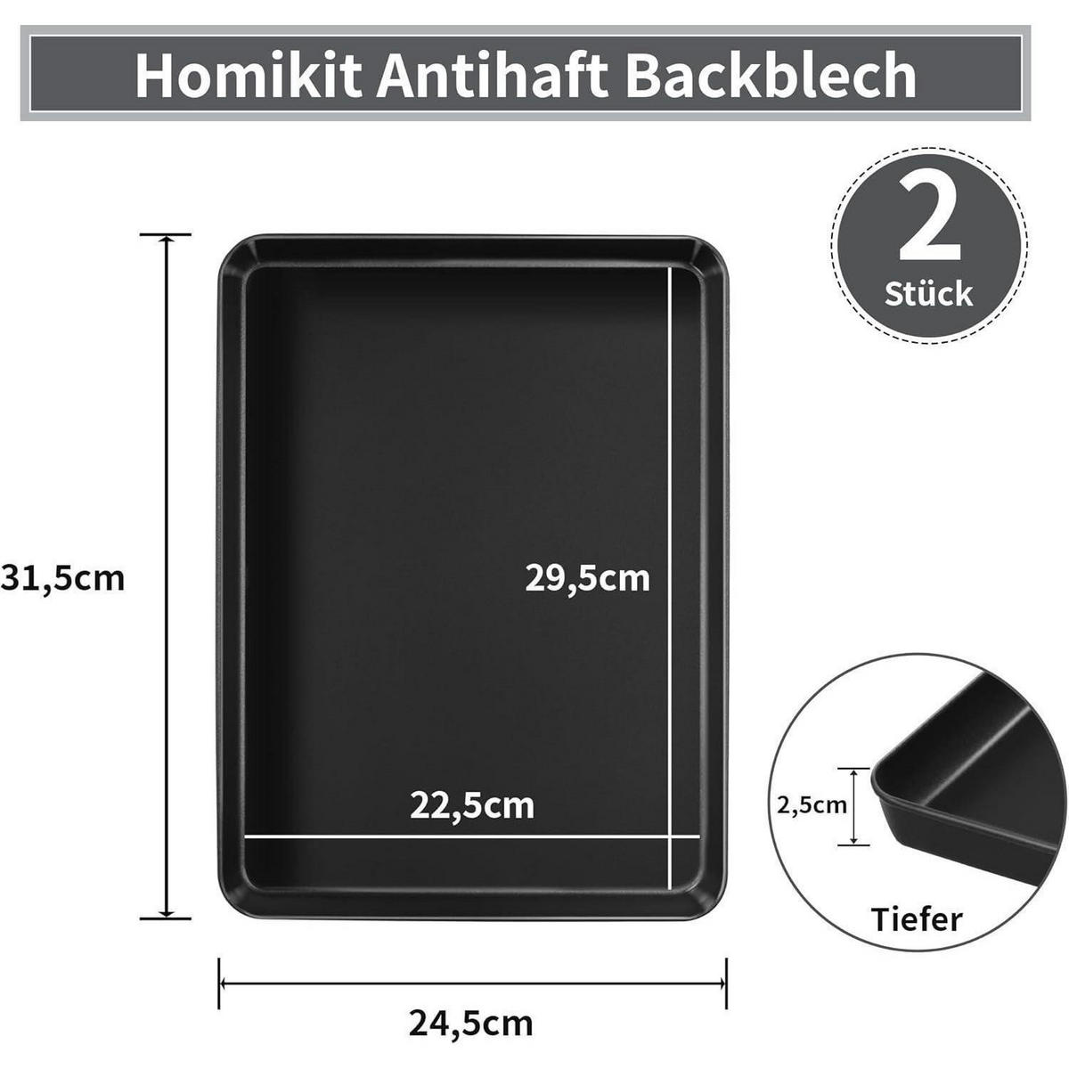 BACKBLECH 2er Set 31,5 cm x 24,5 cm - Schwarz, Metall (24.5/2.5/31.5cm)