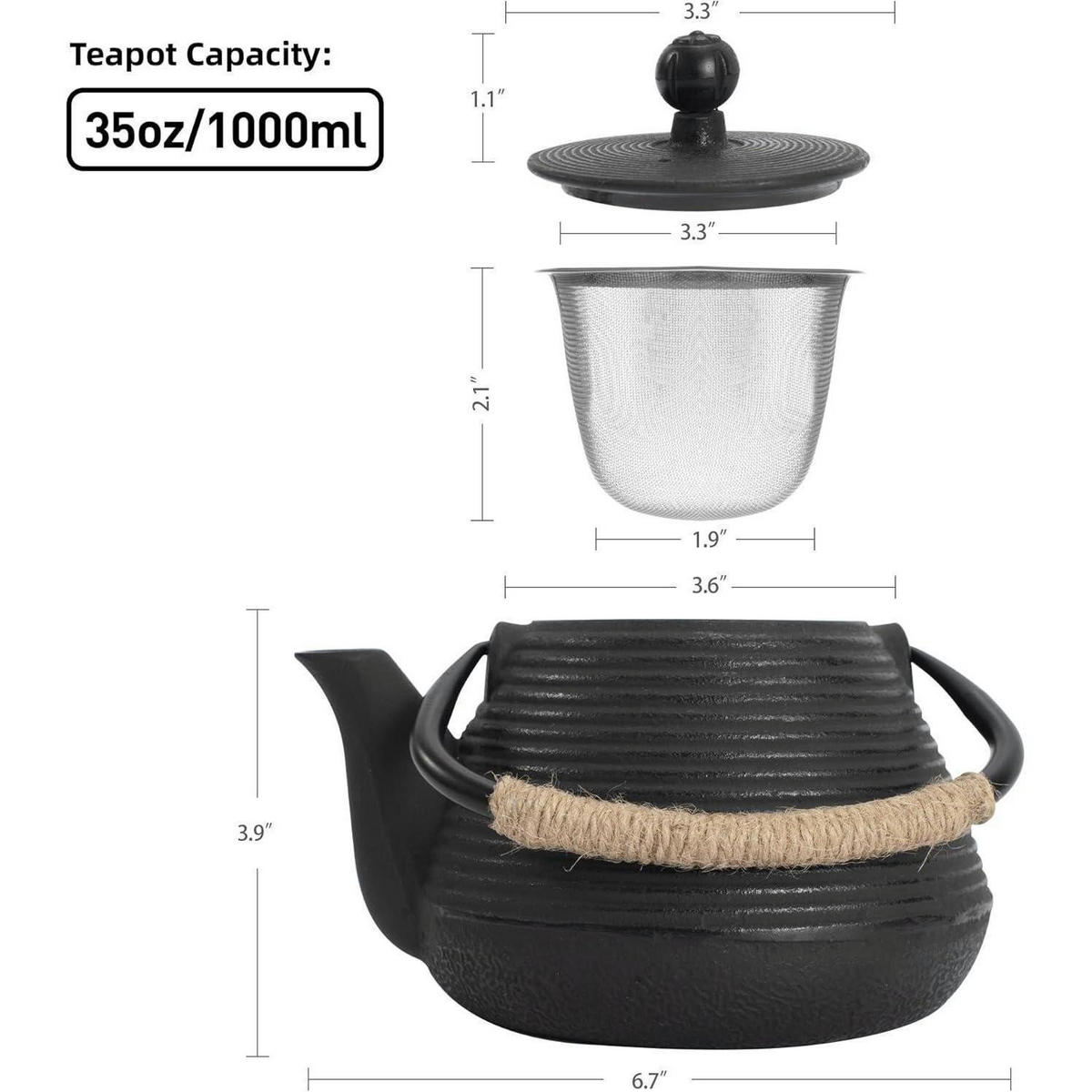 TEEKANNE mit Warmhalter 1000 ml Schwarz - Schwarz, Metall (15/15cm)