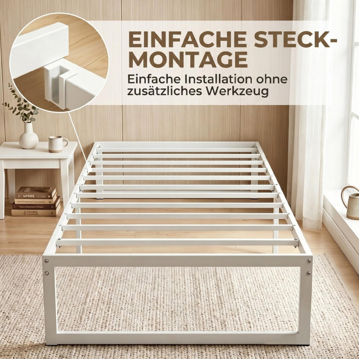 BETTGESTELL 90/200 cm DE-32876 mit Stauraum und Stahl-Lattenrost Weiß - Weiß, Metall (90/200cm) - ComfortXL