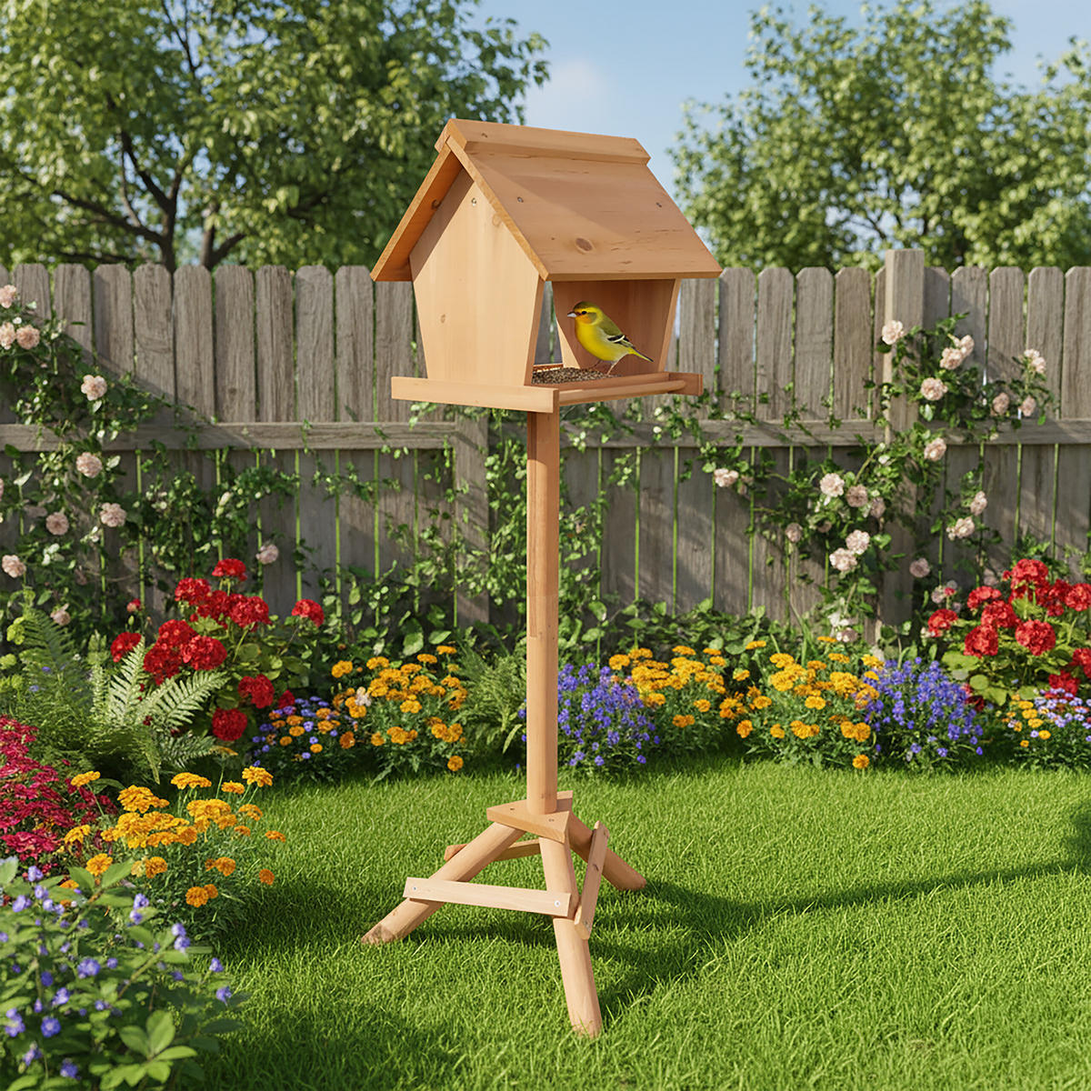 VOGELFUTTERHAUS - Orange, Holz (32/107/27cm) - Relaxdays