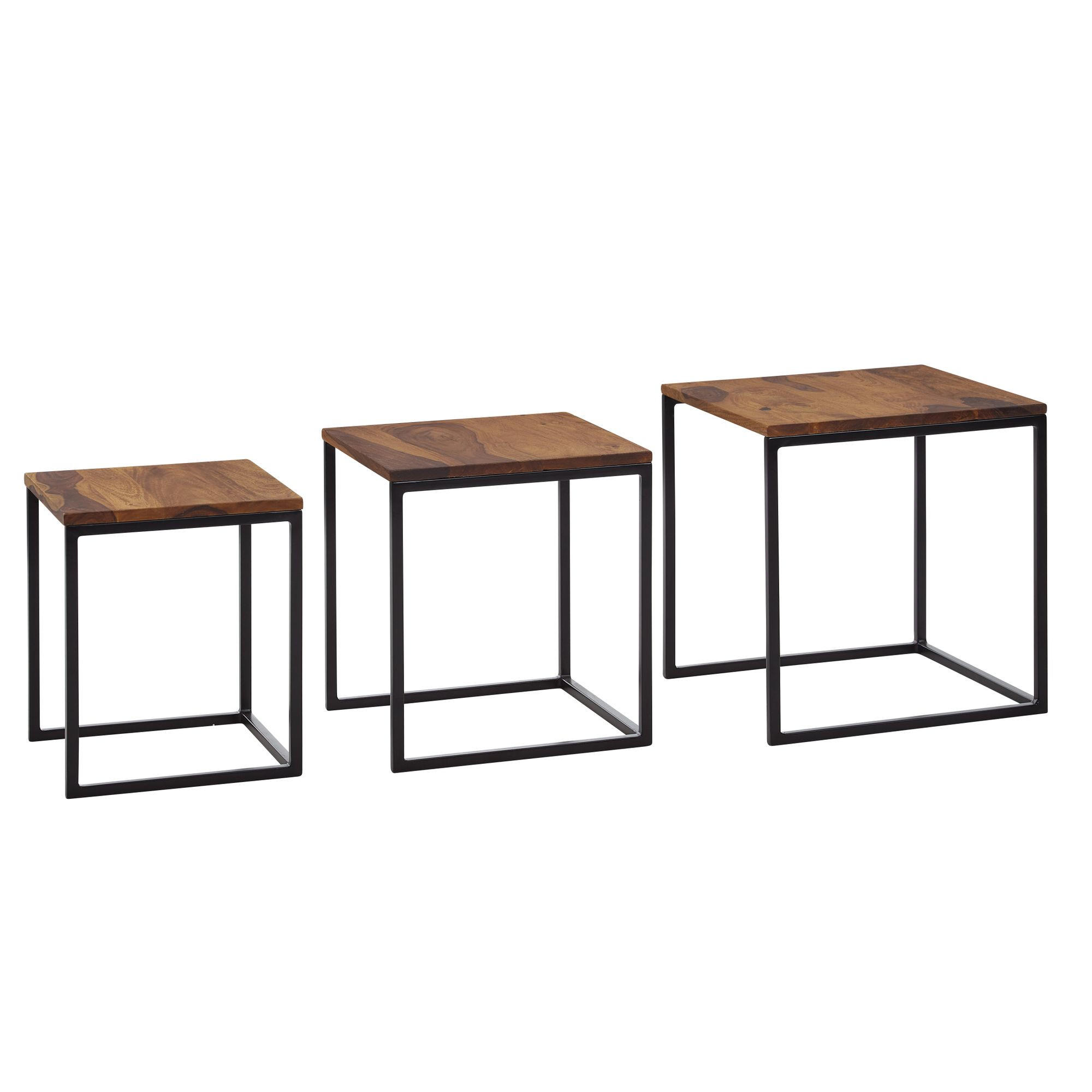 BEISTELLTISCH Set – Massivholz Metall Braun Schwarz rund 3 Größen - Schwarz/Braun, Holz/Metall (40/40/42cm) - KADIMA DESIGN