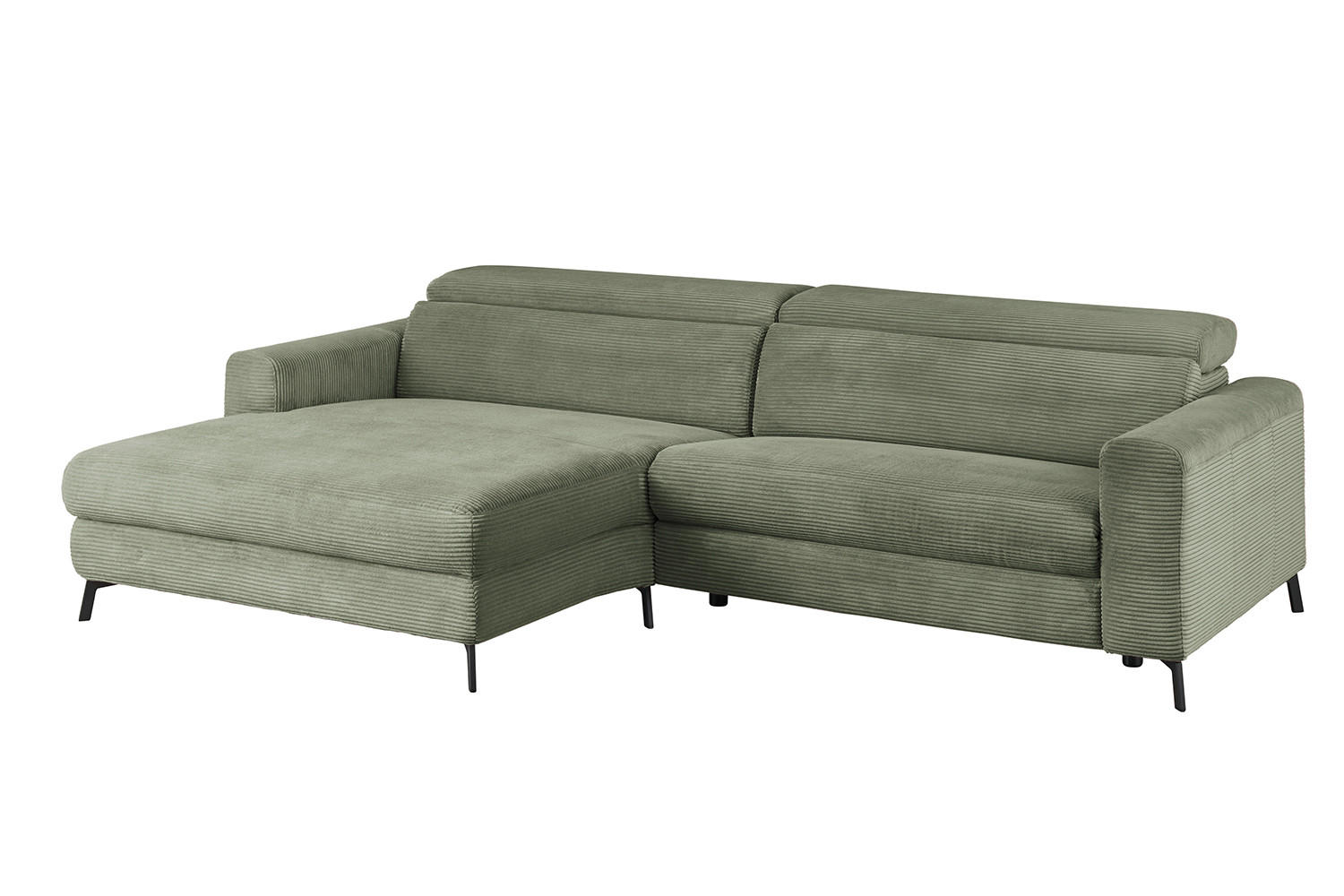 ECKSOFA LAISKA Grün Cord - Schwarz/Olivgrün, Textil/Metall (282/177cm) - KAWOLA