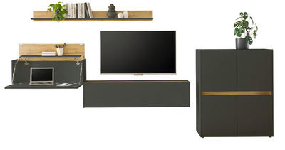Furn.Design Wohnwand Grau, Eiche Wotan 370x170x40 cm