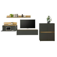 WOHNWAND mit Sekretär grau matt, Eiche Wotan 370 cm, Schrankwand 4-teilig - Eiche Wotan/Grau, Holzwerkstoff/Kunststoff (370/170/40cm) - Furn.Design