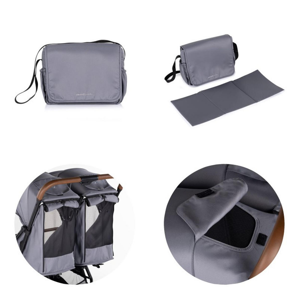 GESCHWISTERKINDERWAGEN Twinity grau Fußabdeckung Wickeltasche Becherhalter - Grau, Metall (67/75/105cm) - Chipolino