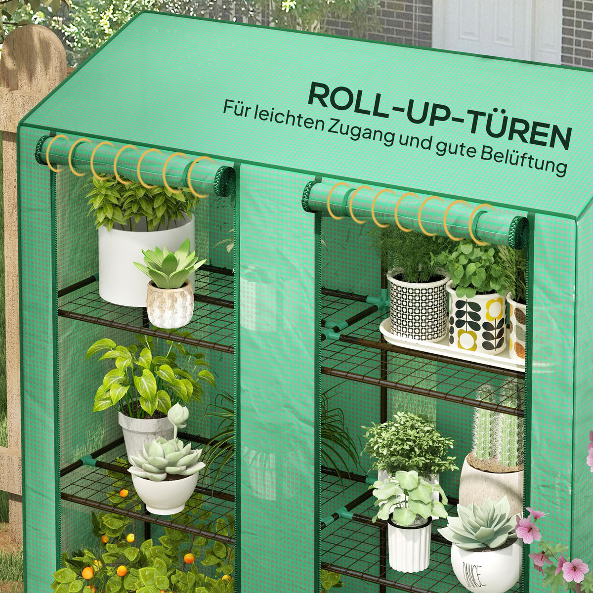 GEWÄCHSHAUS mit Regale Doppeltüren Pultdach, winterfest Foliengewächshaus - Grün, Metall (46/151/143cm) - Outsunny