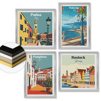 WANDBILDER 4er Set - 50x50 cm & 40x60 cm Silberner Rahmen - Retro-Stadtillustrationen - Silberfarben, Kunststoff (50/50cm) - ArtPrintCave