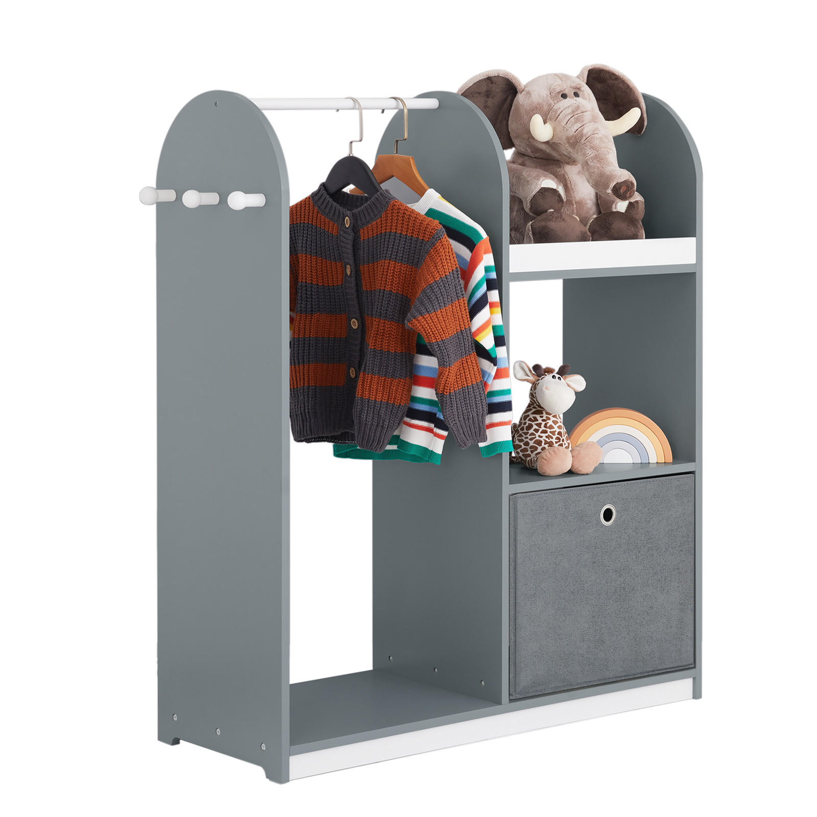 KINDERGARDEROBE Grau - Grau, Holzwerkstoff (97/108/35cm) - SoBuy