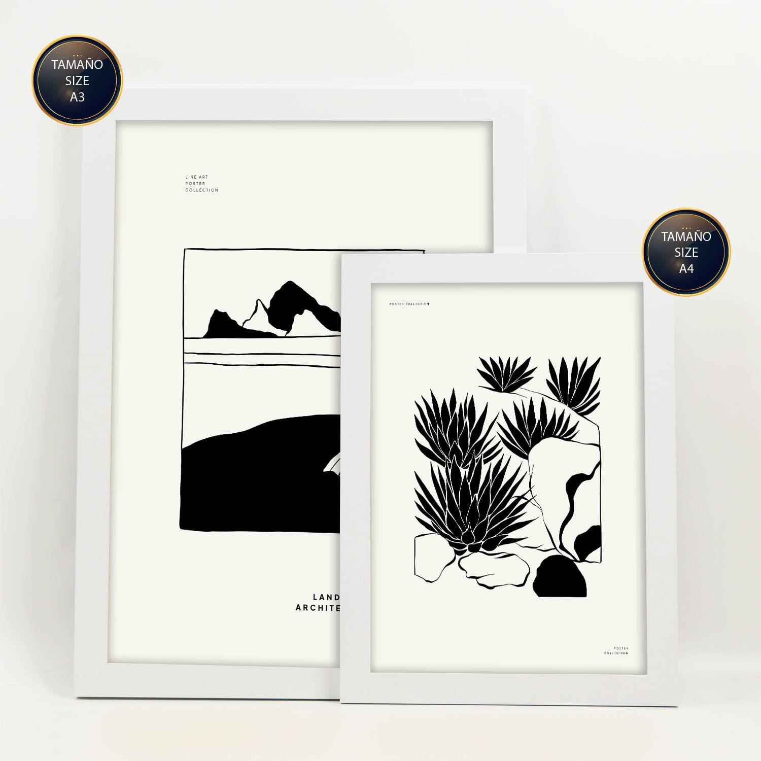 POSTER Set Mit 6 In Schwarzer Tinte Kakteen In Töpfen Künstlerische Und Abstrakte Drucke Für Innenarchitektur A3 & A4 Weißer Rahmen - Weiß, Papier (29/3cm) - Nacnic