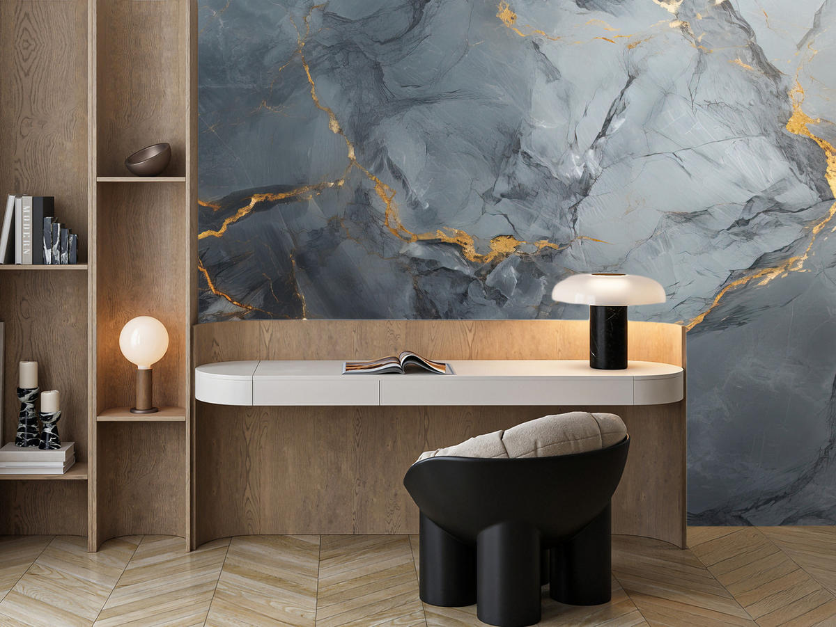 FOTOTAPETE Natürliche Marmorstruktur 400x280 - Goldfarben/Schwarz, Papier (400/280cm) - Muralo