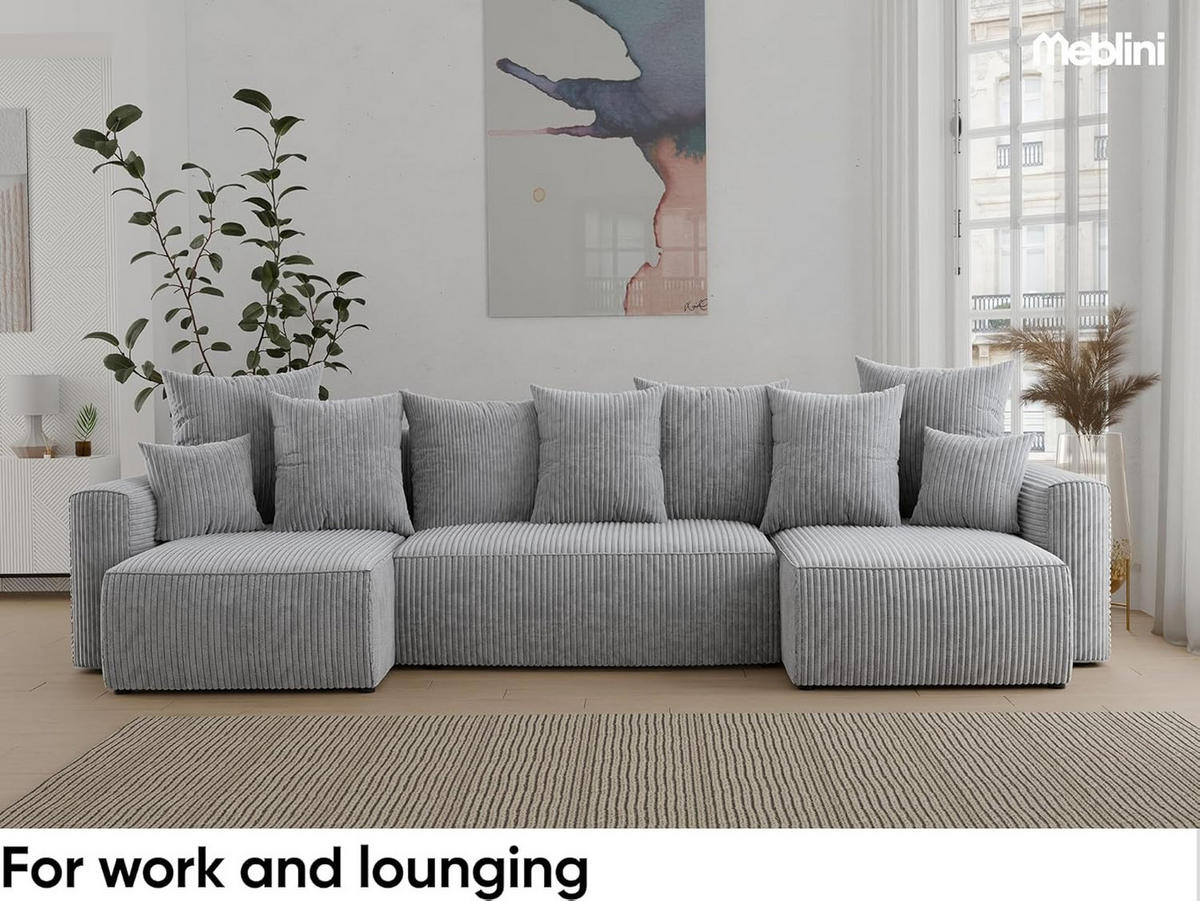 ECKSOFA SOLARIS U - Hellgrau/Schwarz, Holzwerkstoff (312/142cm) - Meblini