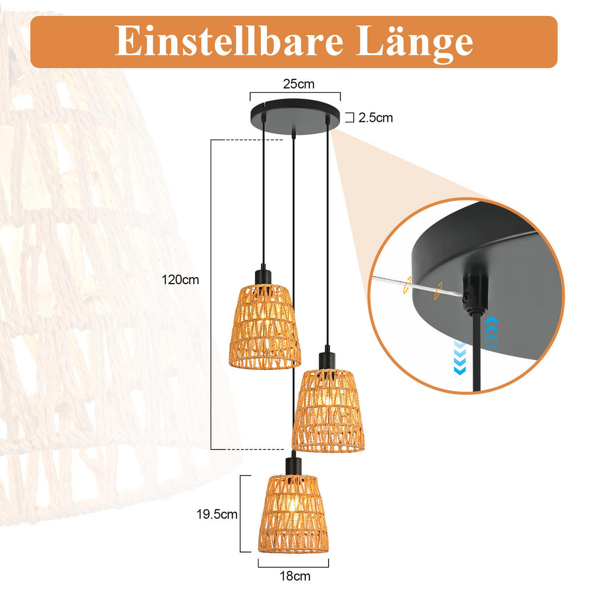 PENDELLEUCHTE Viola 25/25/120 cm - Braun, Metall (25/25/120cm) - ZMH