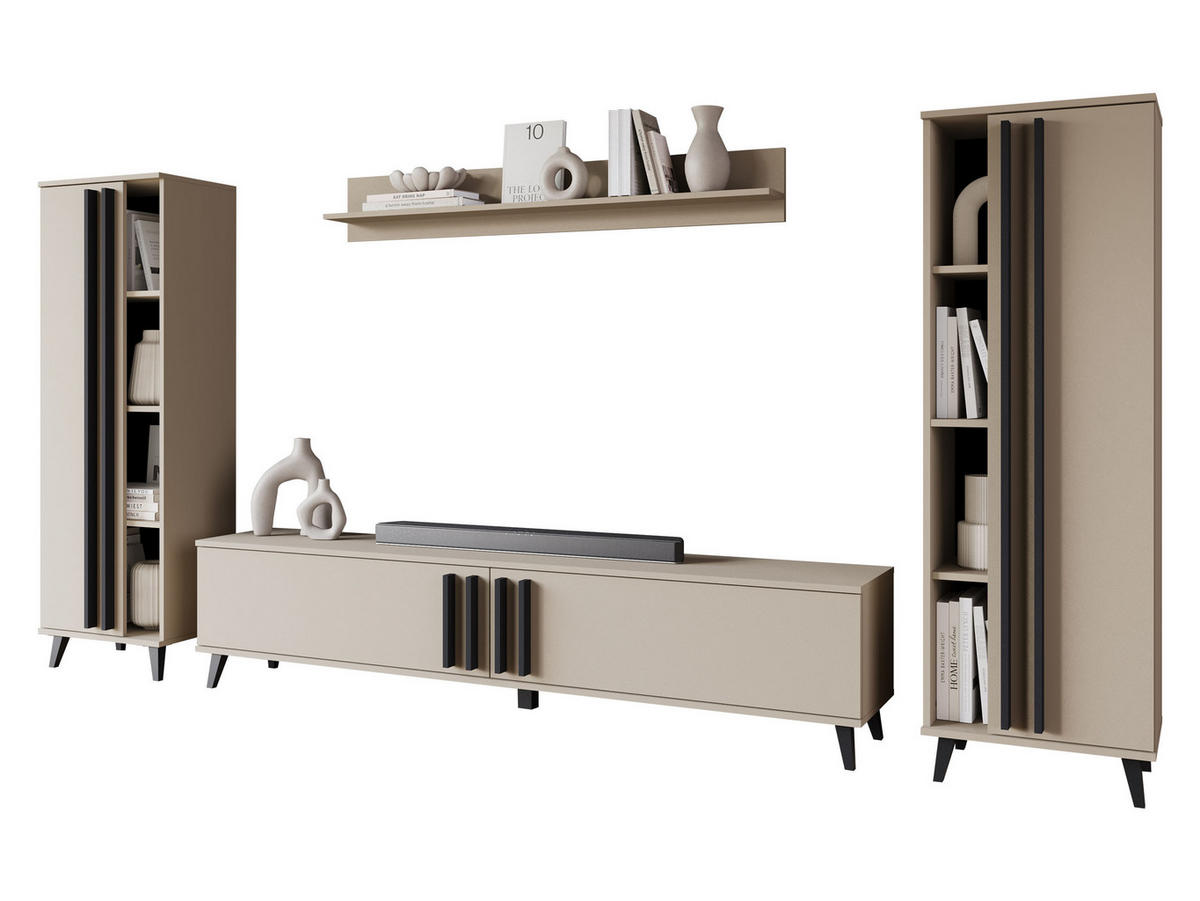 WOHNWAND Helsinki I - Beige/Schwarz, Holzwerkstoff/Kunststoff (180/70/33cm) - MIRJAN24
