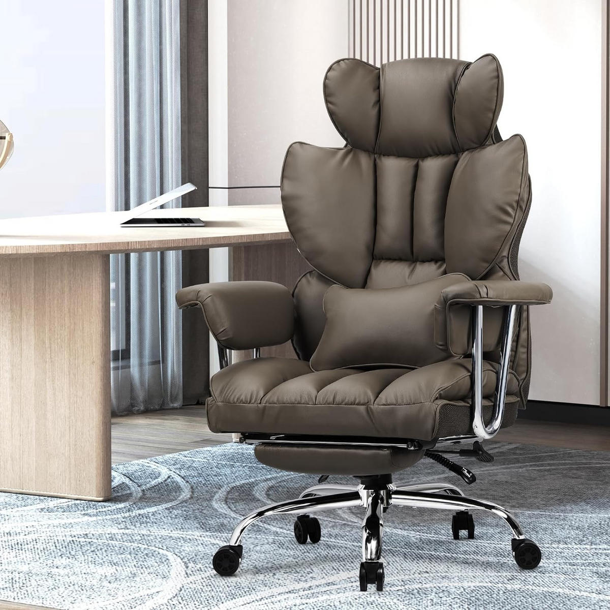 CHEFSESSEL ergonomisch, Leder, Fußstütze – Sandfarben - Sandfarben, Metall (58/128/50cm) - Rattantree