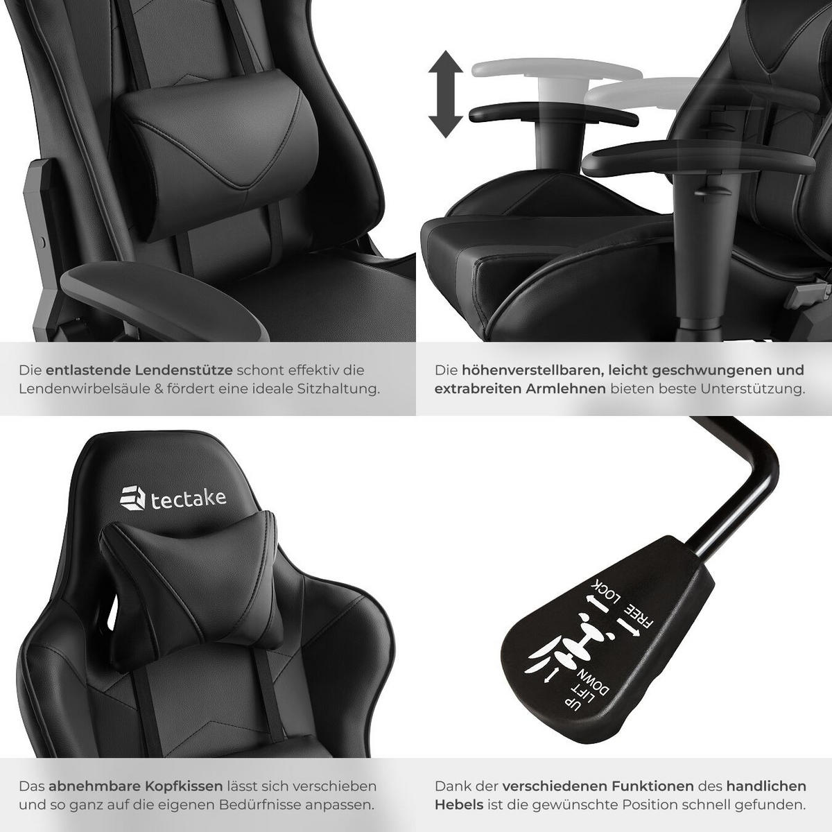 RACING-GAMINGSTUHL Twink,Belastbarkeit 120 kg,schwarz - Schwarz, Textil (68/125/69cm) - tectake